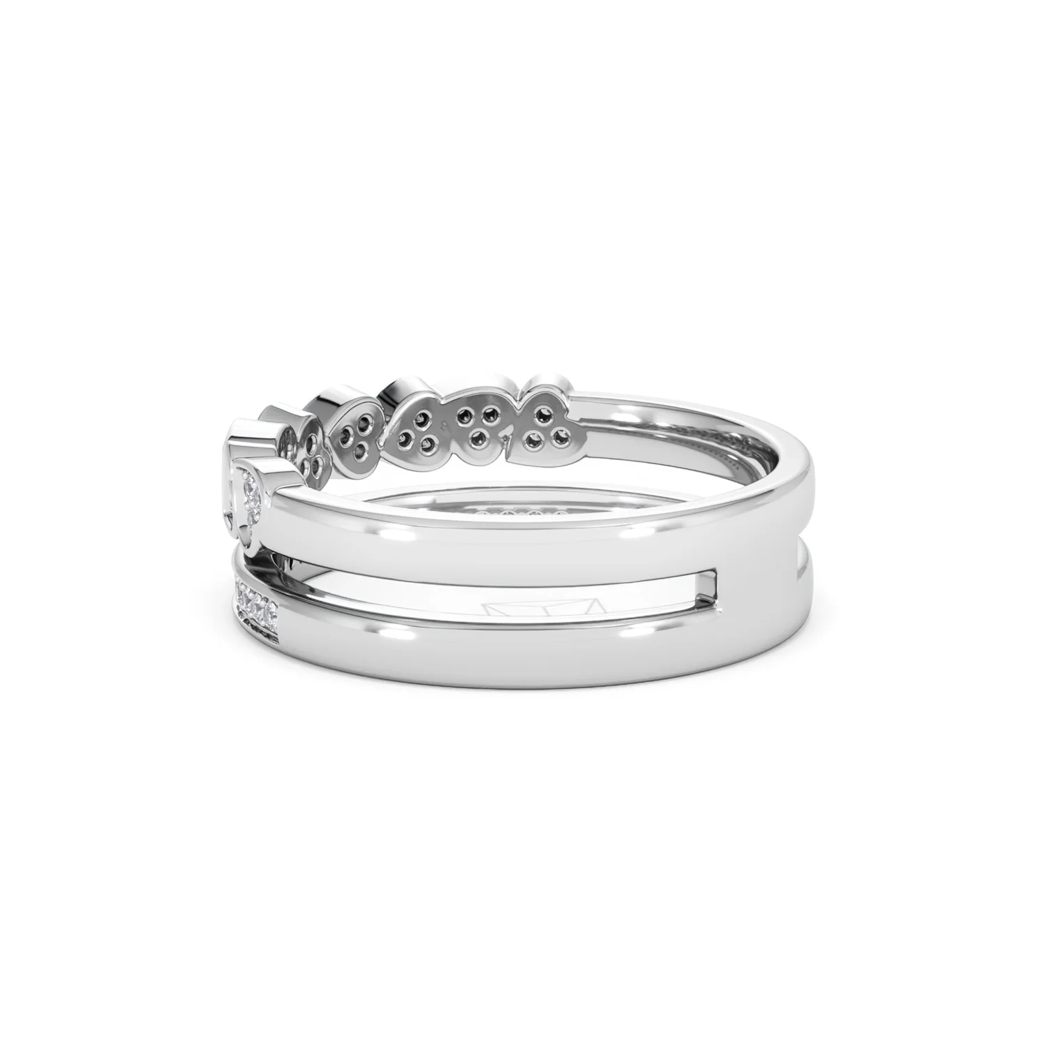 Double Heart Band Stacking Ring Lab Diamond 0.20ct in 925 Silver - Image 63