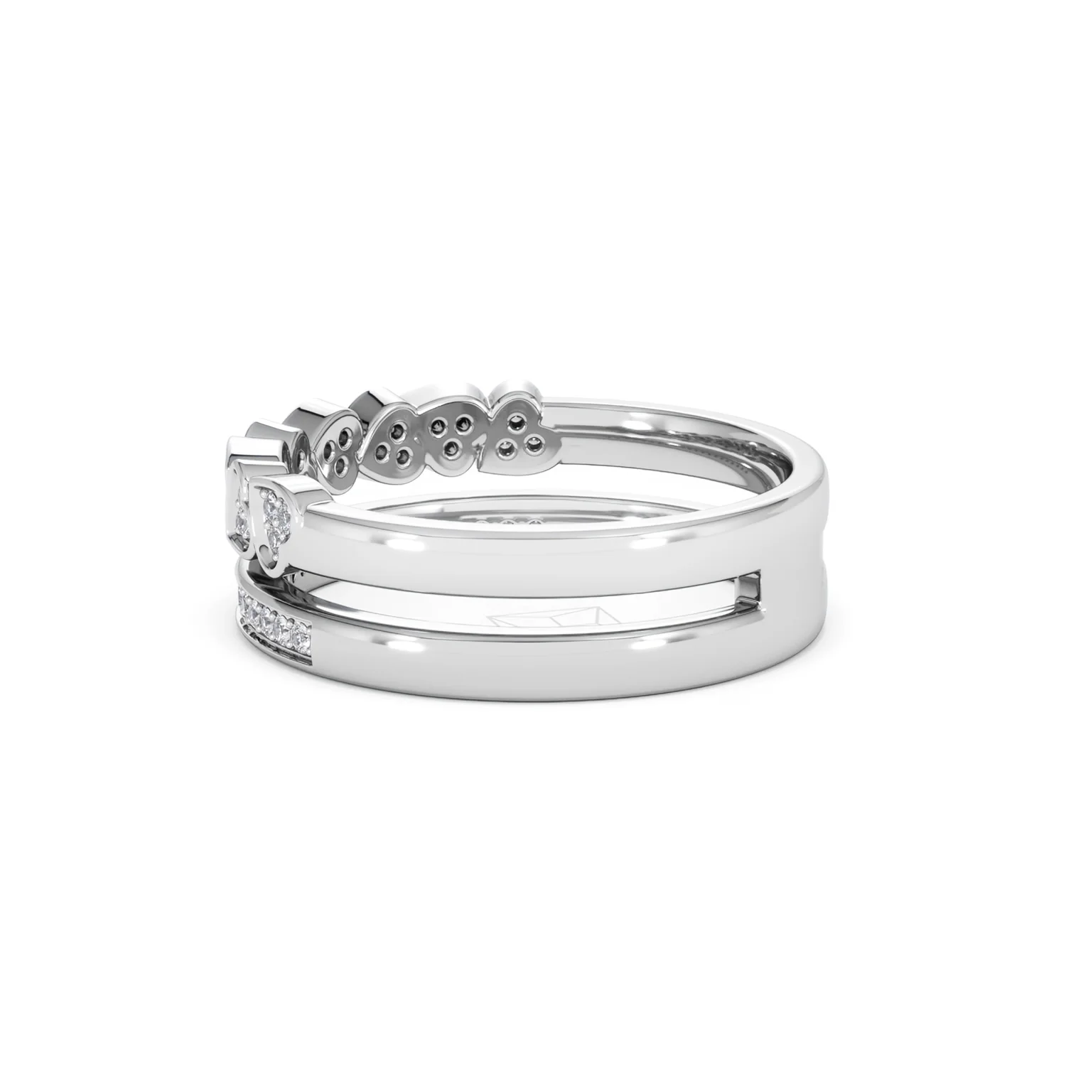 Double Heart Band Stacking Ring Lab Diamond 0.20ct in 925 Silver - Image 65