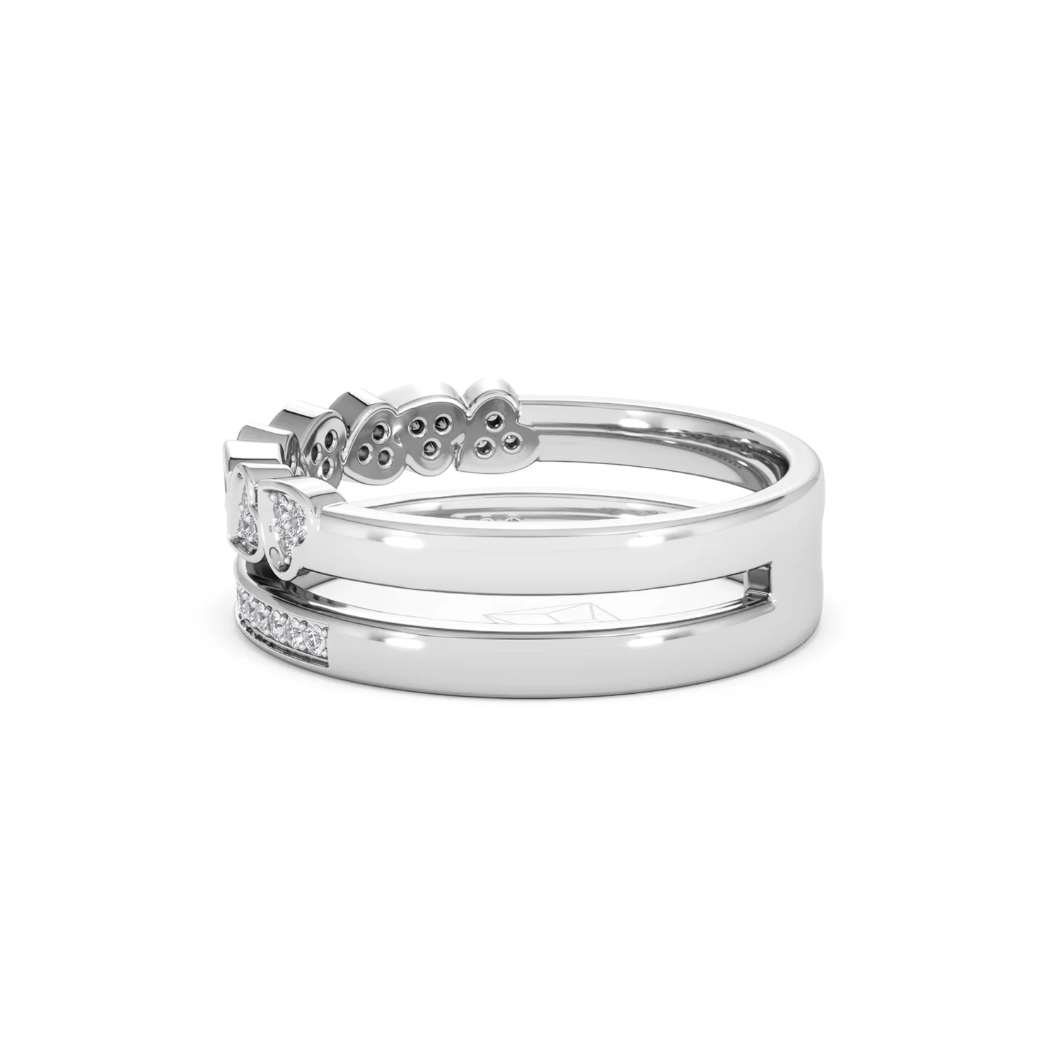 Double Heart Band Stacking Ring Lab Diamond 0.20ct in 925 Silver - Image 66
