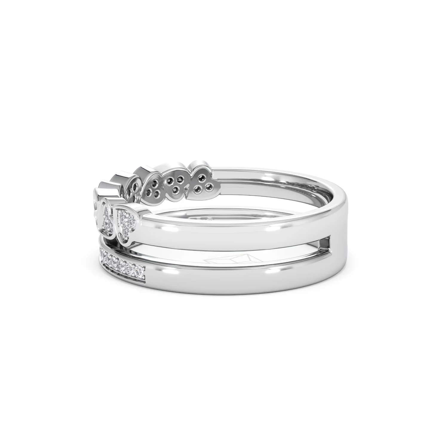 Double Heart Band Stacking Ring Lab Diamond 0.20ct in 925 Silver - Image 67