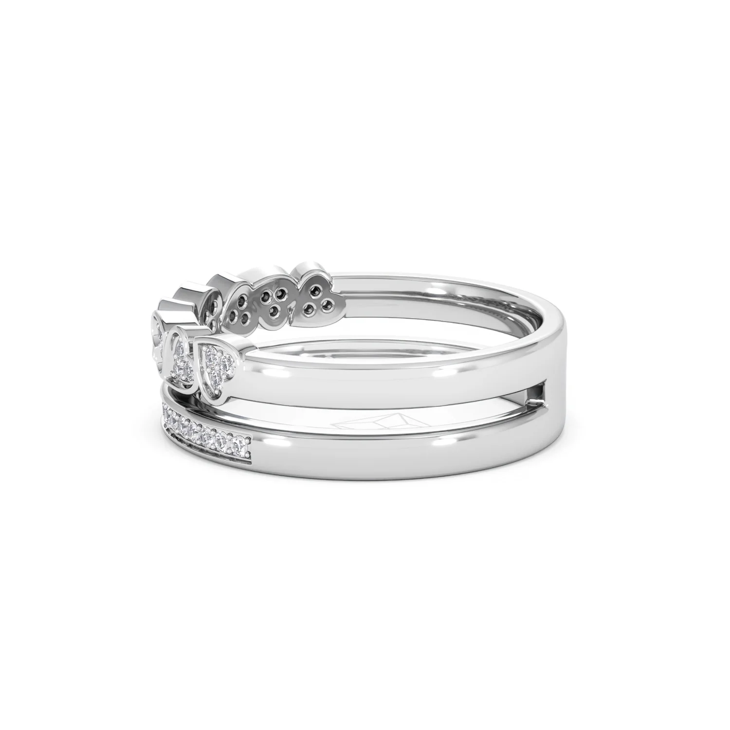 Double Heart Band Stacking Ring Lab Diamond 0.20ct in 925 Silver - Image 68