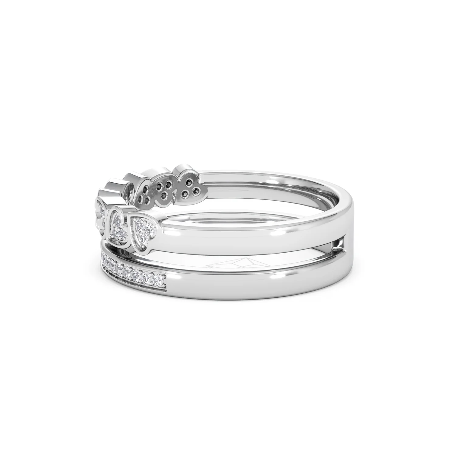 Double Heart Band Stacking Ring Lab Diamond 0.20ct in 925 Silver - Image 69