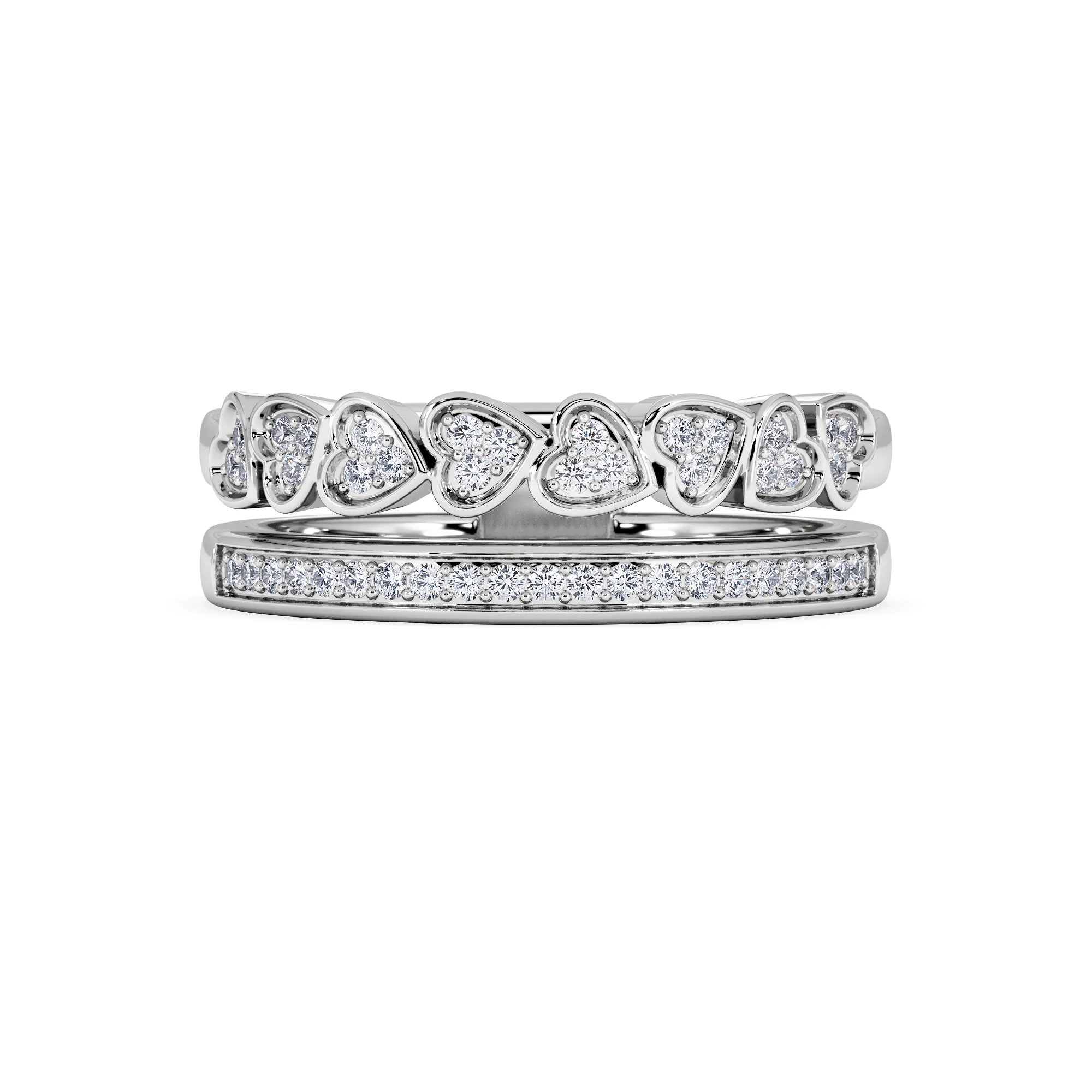 Double Heart Band Stacking Ring Lab Diamond 0.20ct in 925 Silver - Image 7