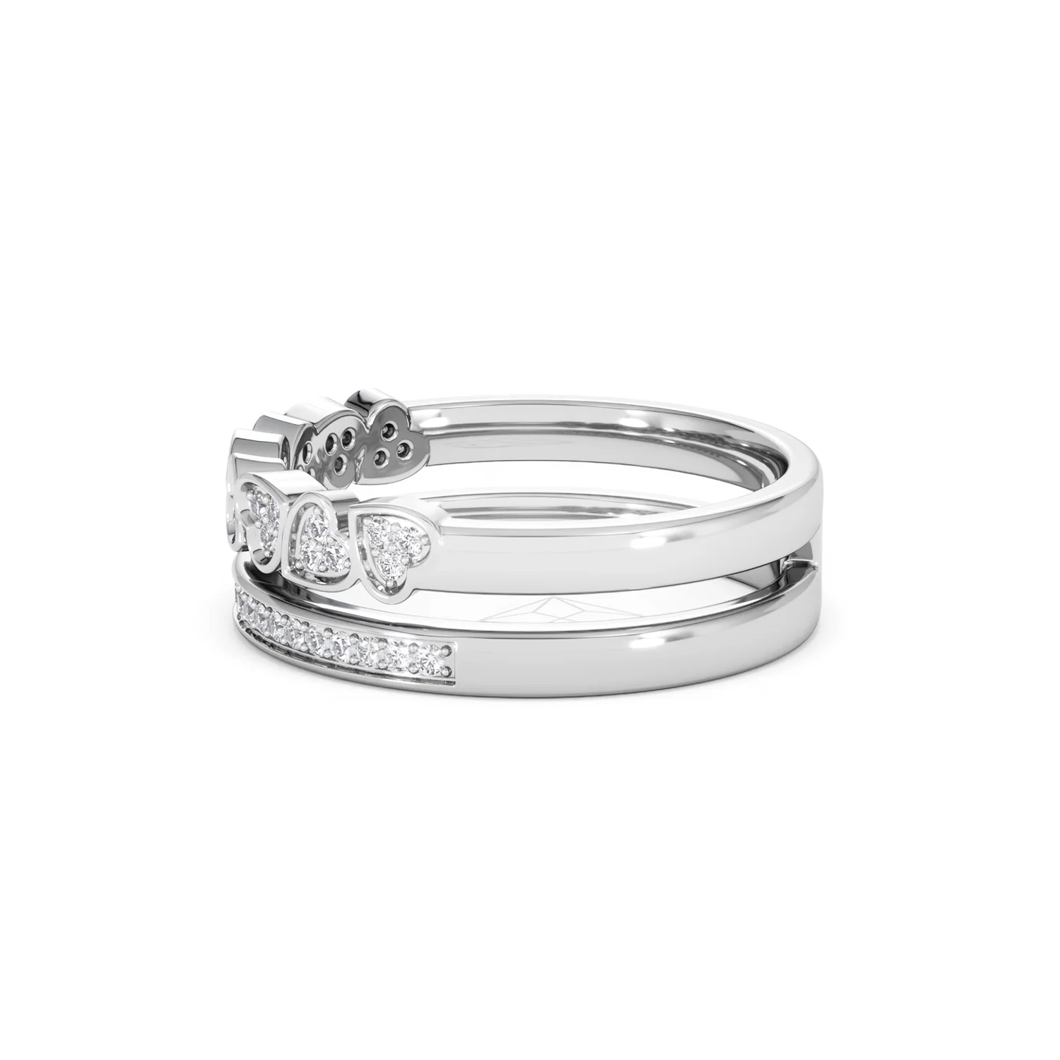 Double Heart Band Stacking Ring Lab Diamond 0.20ct in 925 Silver - Image 72