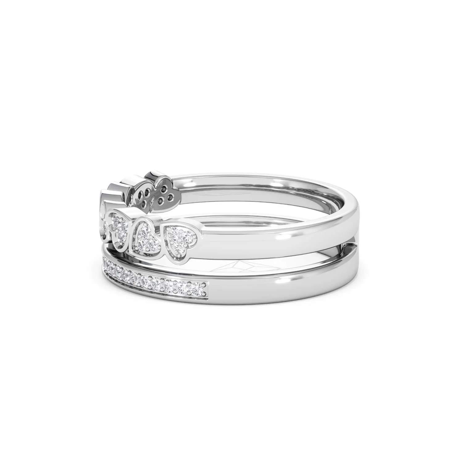 Double Heart Band Stacking Ring Lab Diamond 0.20ct in 925 Silver - Image 73