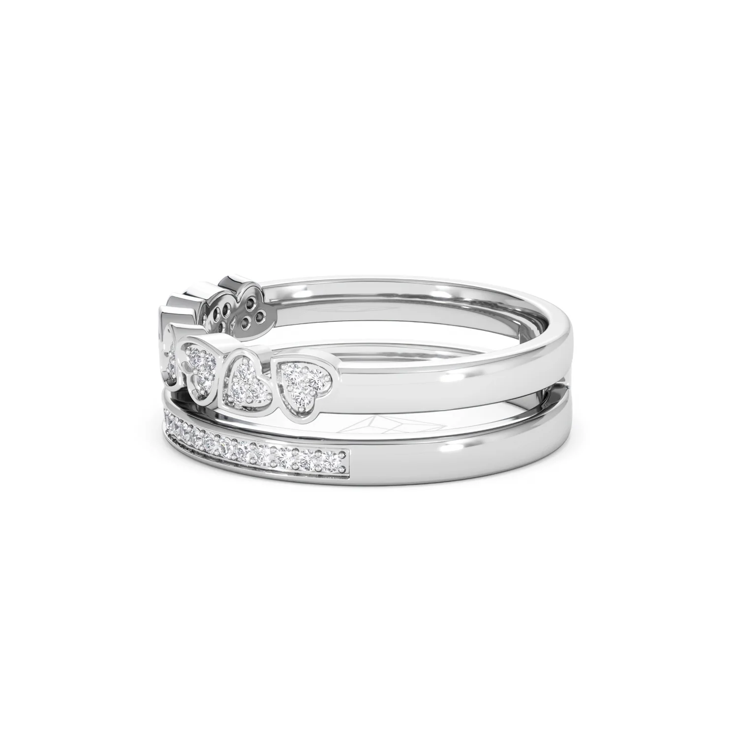Double Heart Band Stacking Ring Lab Diamond 0.20ct in 925 Silver - Image 74
