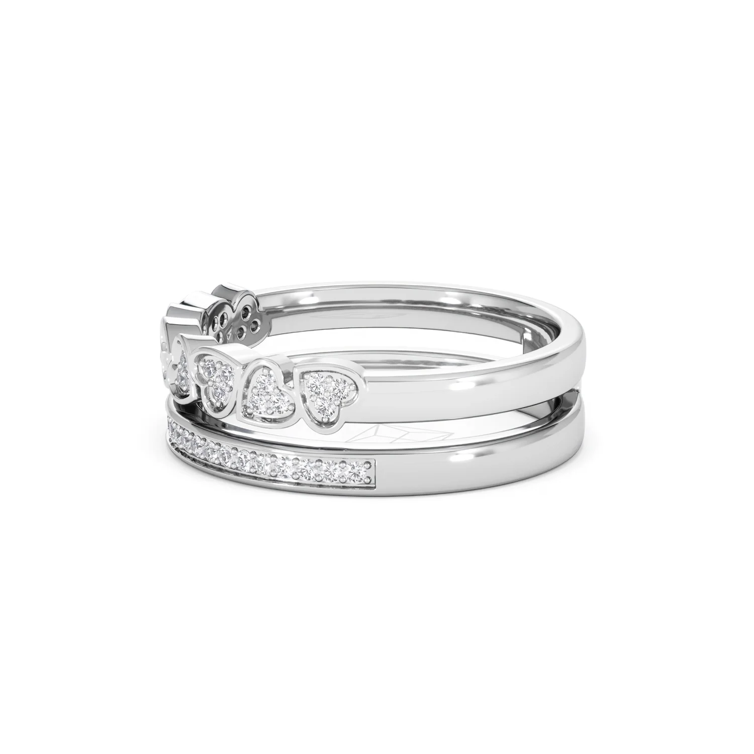 Double Heart Band Stacking Ring Lab Diamond 0.20ct in 925 Silver - Image 75