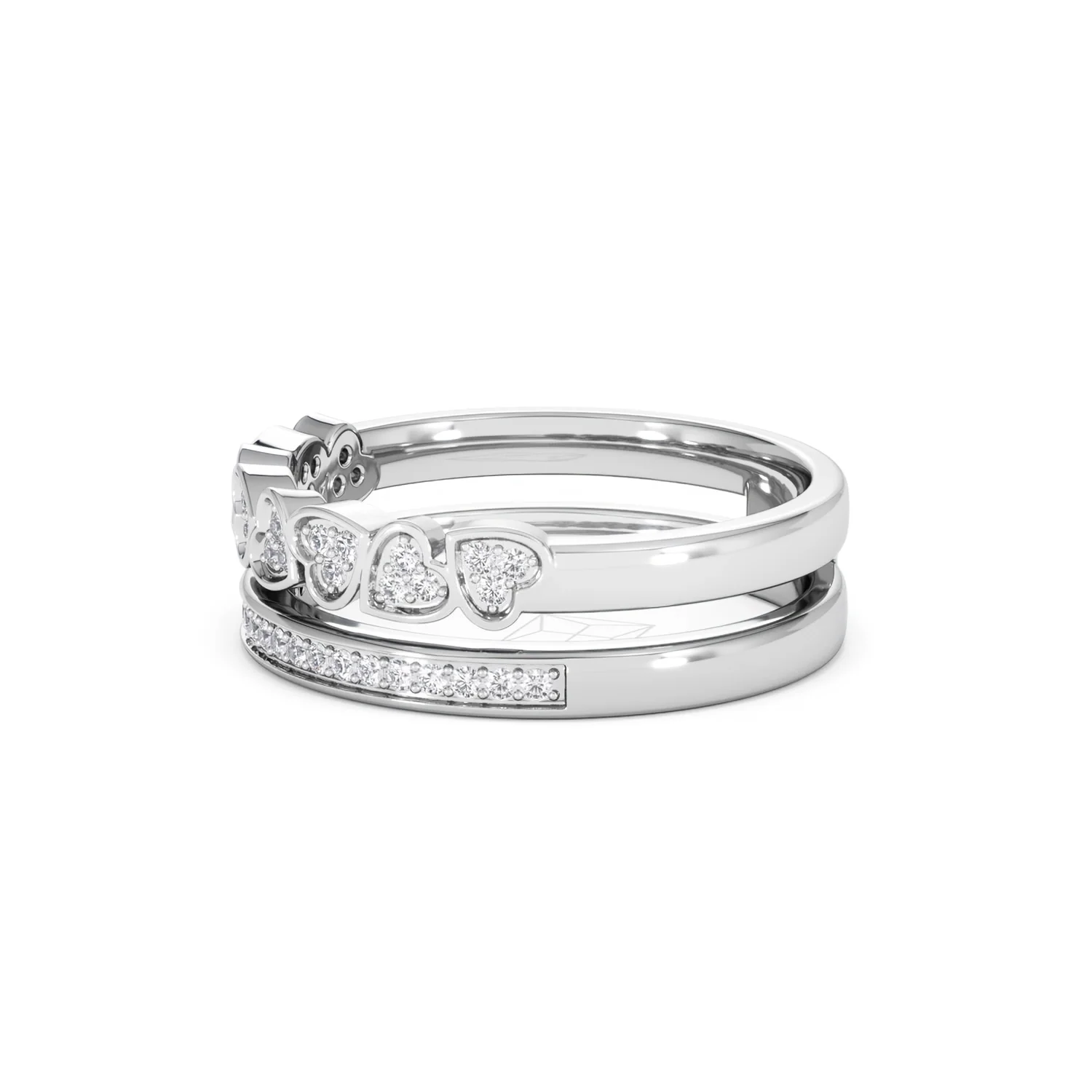 Double Heart Band Stacking Ring Lab Diamond 0.20ct in 925 Silver - Image 76
