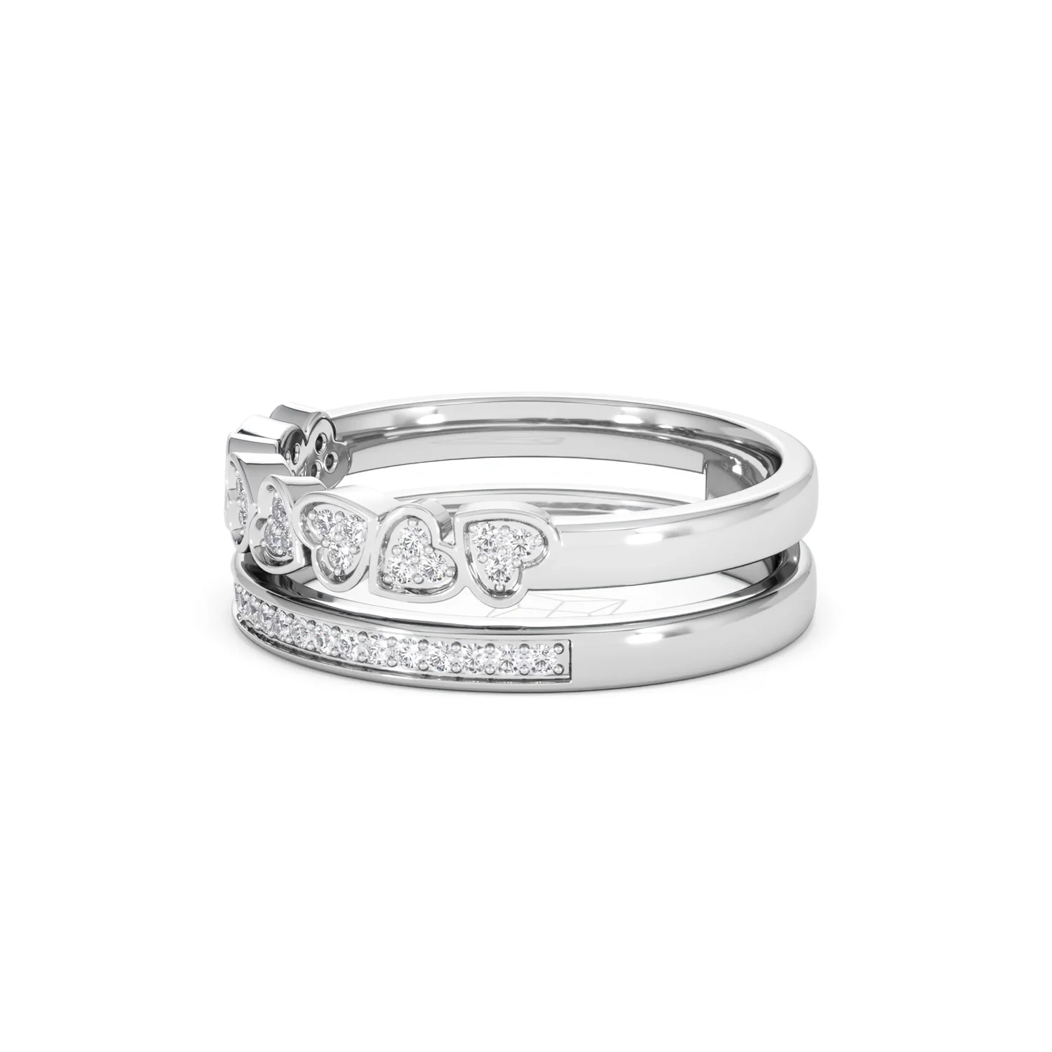 Double Heart Band Stacking Ring Lab Diamond 0.20ct in 925 Silver - Image 77