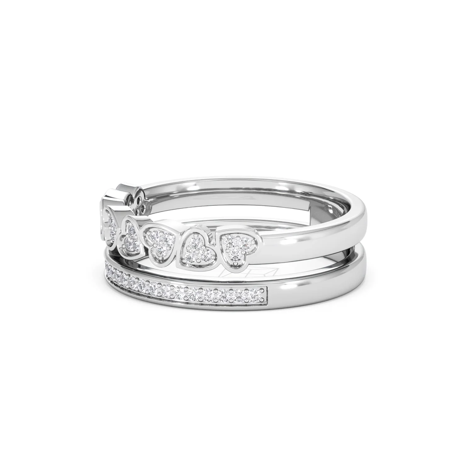 Double Heart Band Stacking Ring Lab Diamond 0.20ct in 925 Silver - Image 78