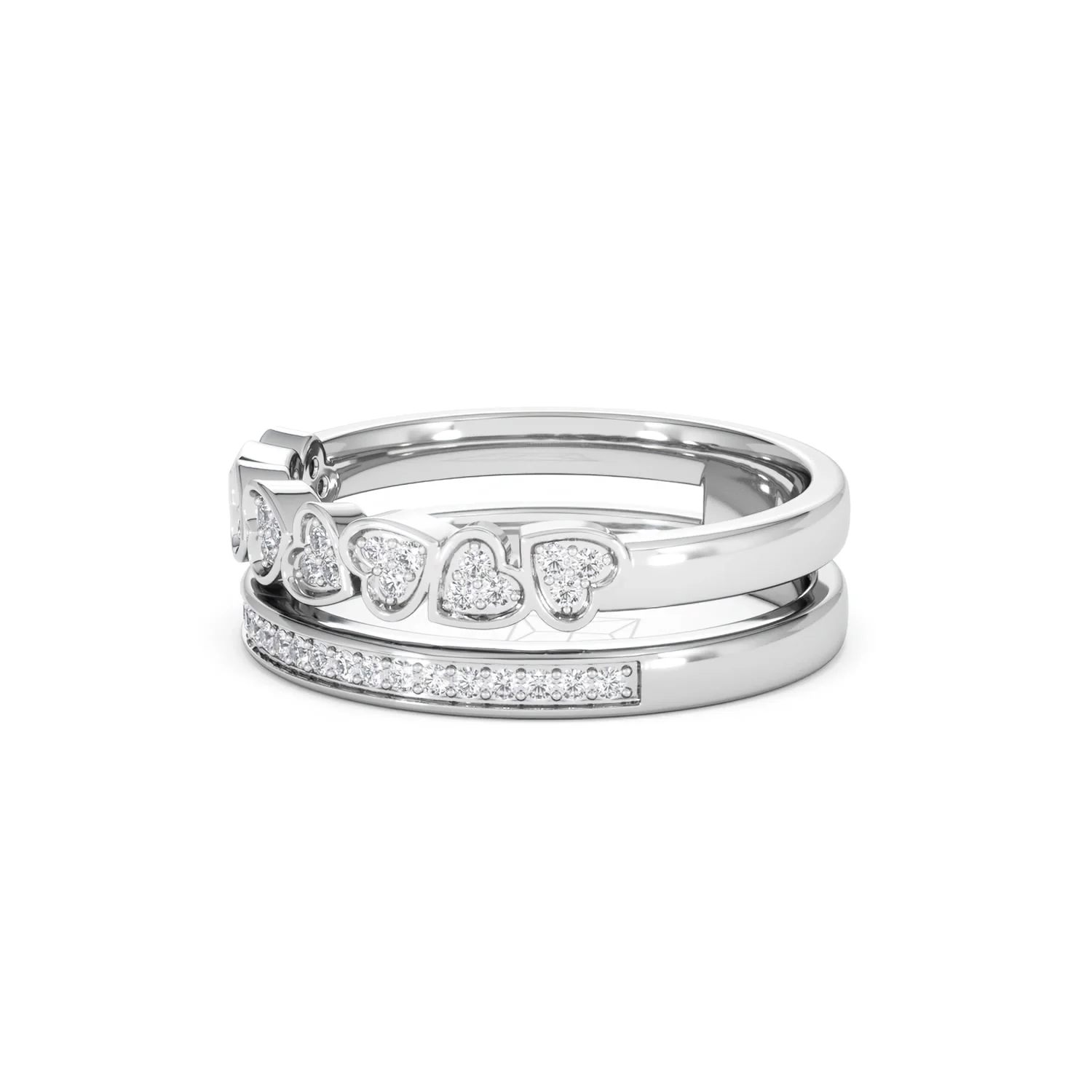 Double Heart Band Stacking Ring Lab Diamond 0.20ct in 925 Silver - Image 79