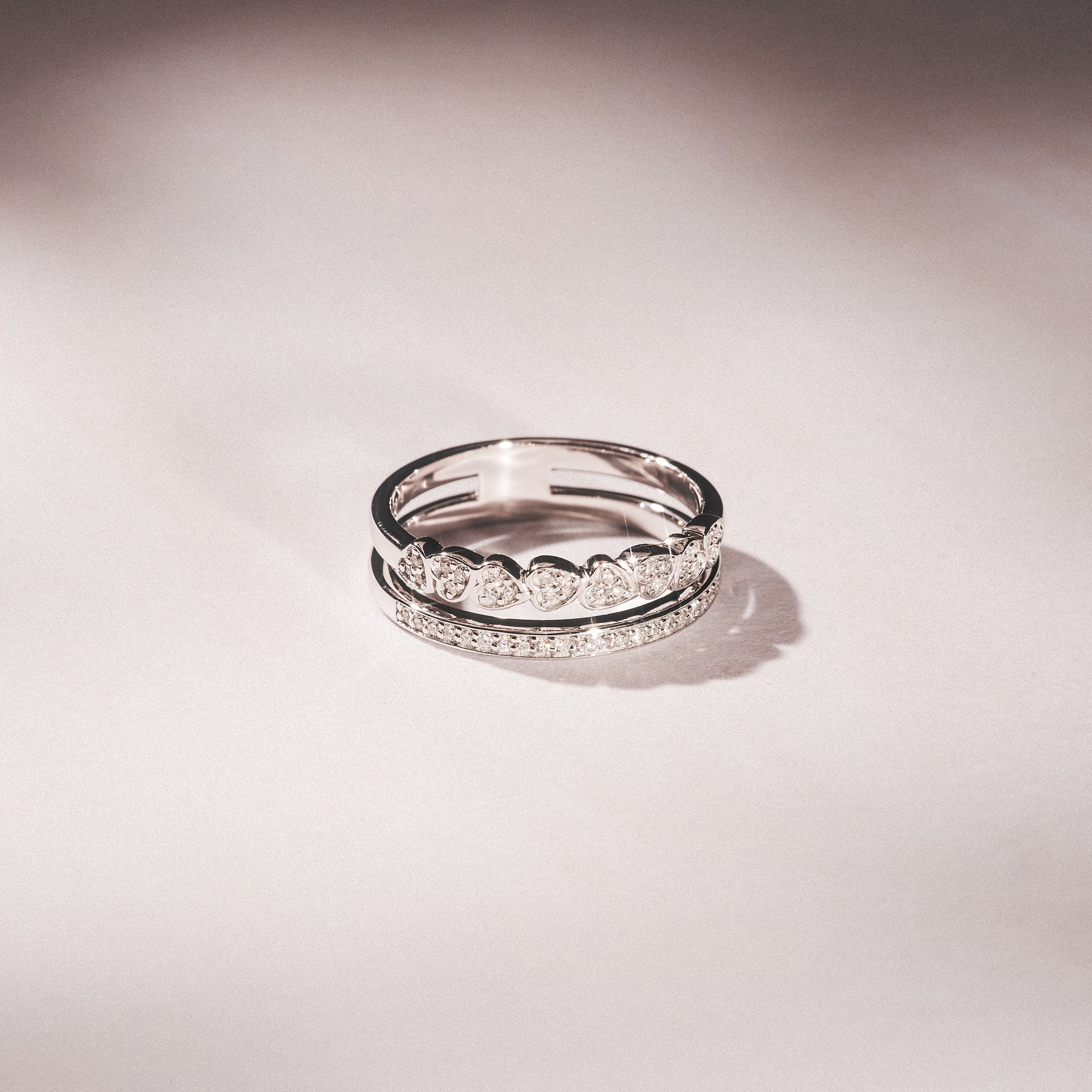 Double Heart Band Stacking Ring Lab Diamond 0.20ct in 925 Silver - Image 8