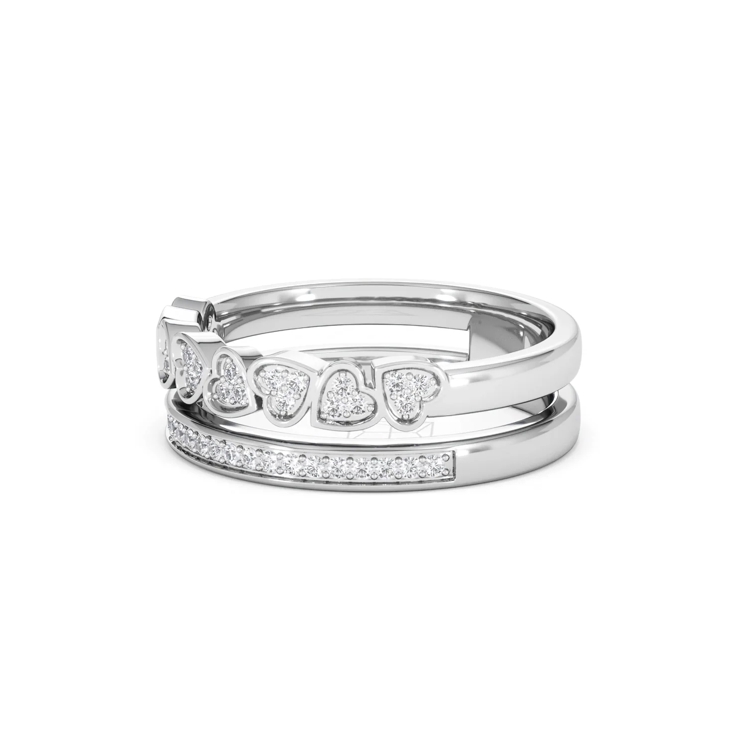 Double Heart Band Stacking Ring Lab Diamond 0.20ct in 925 Silver - Image 80