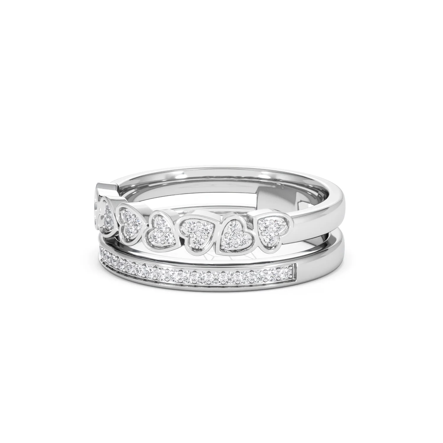 Double Heart Band Stacking Ring Lab Diamond 0.20ct in 925 Silver - Image 83