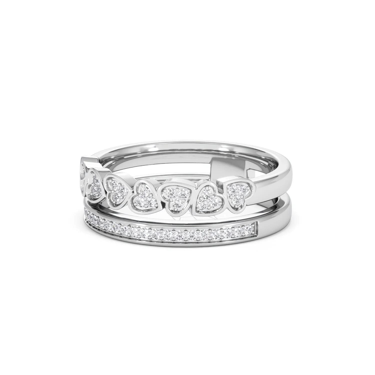 Double Heart Band Stacking Ring Lab Diamond 0.20ct in 925 Silver - Image 84