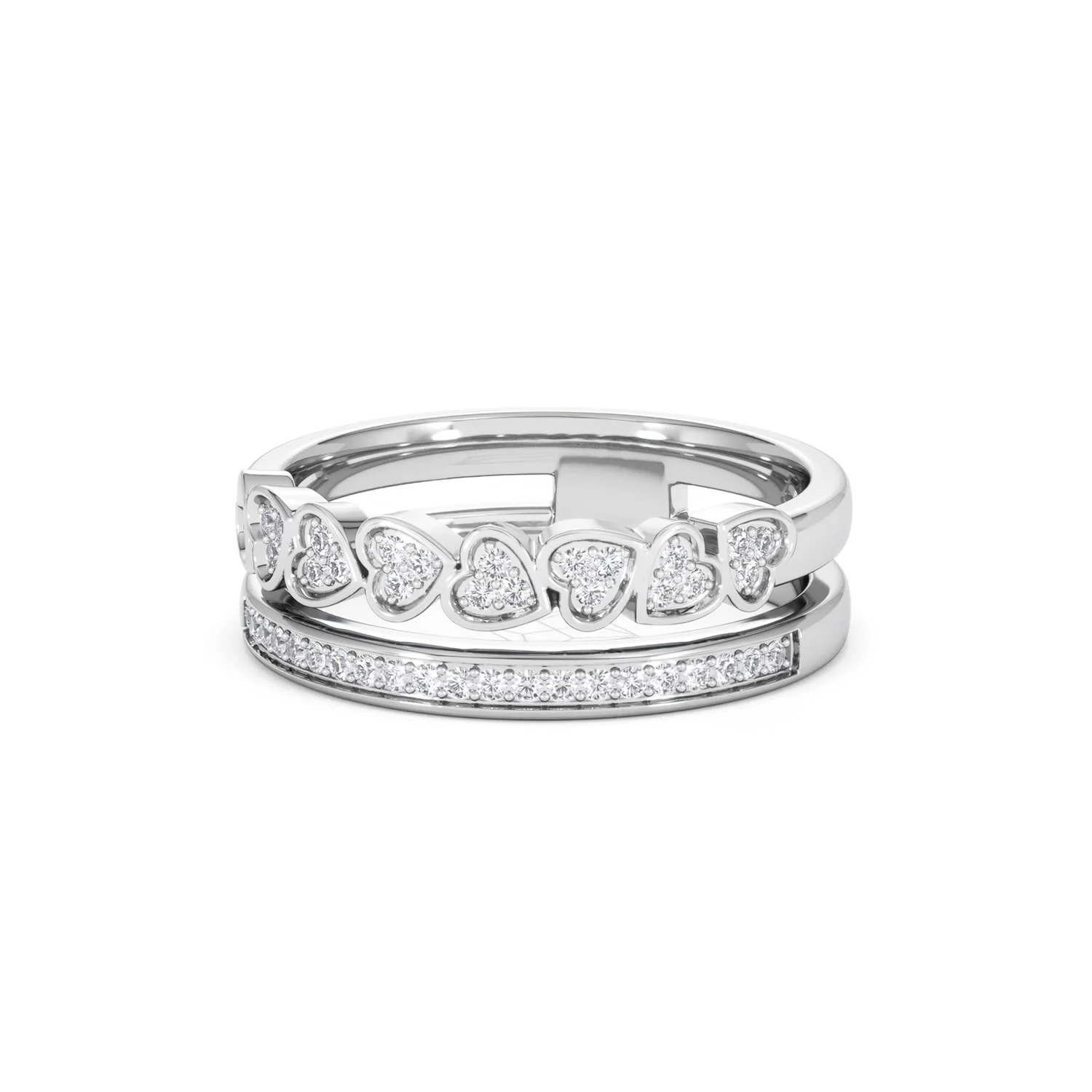 Double Heart Band Stacking Ring Lab Diamond 0.20ct in 925 Silver - Image 87
