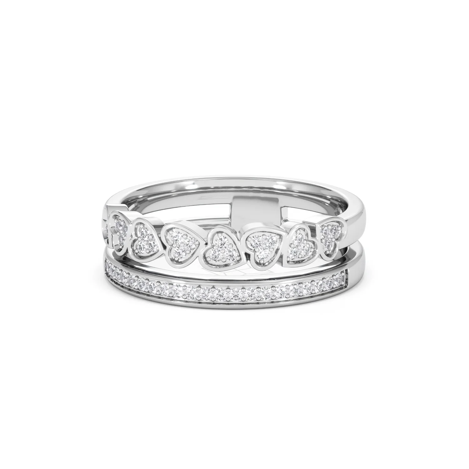Double Heart Band Stacking Ring Lab Diamond 0.20ct in 925 Silver - Image 88