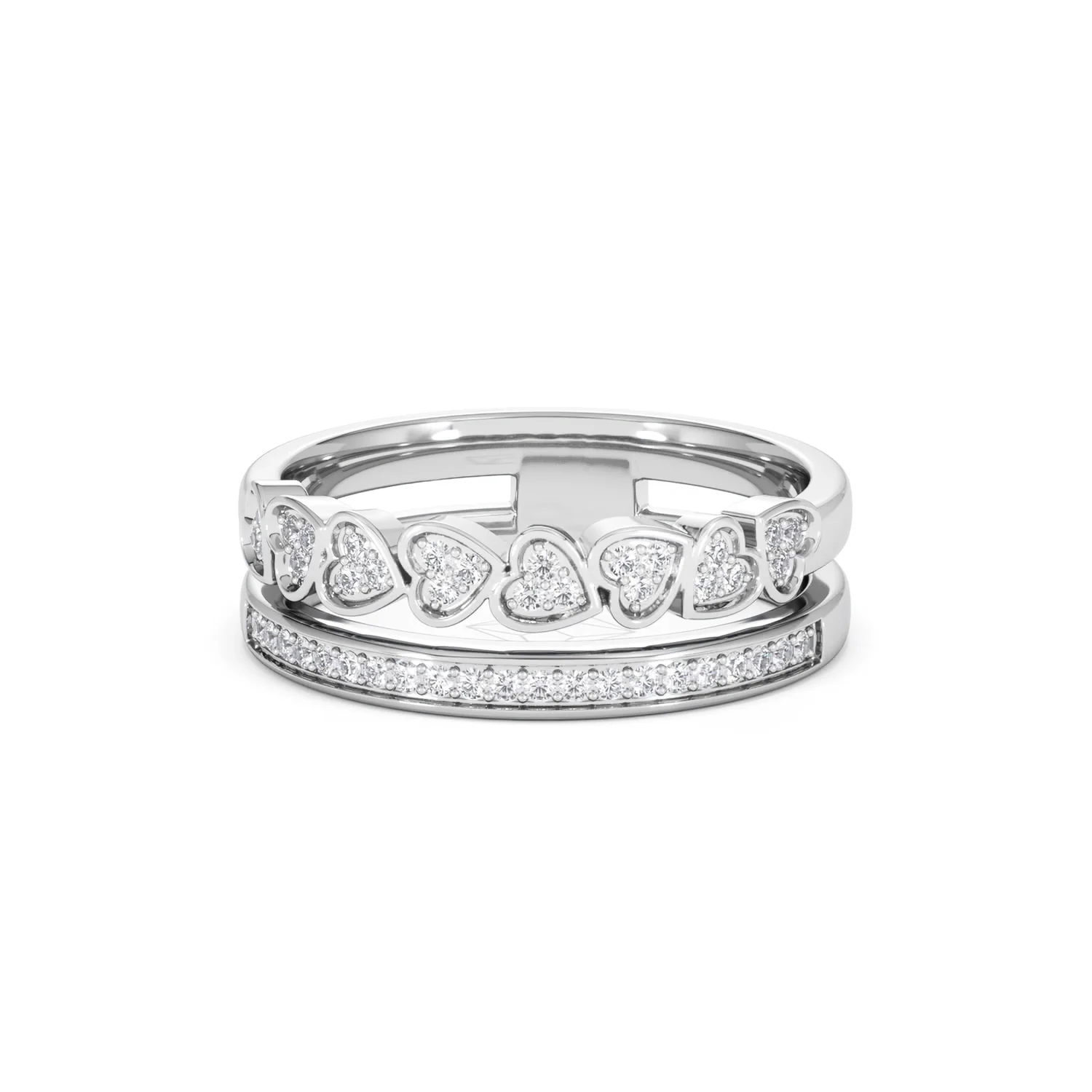 Double Heart Band Stacking Ring Lab Diamond 0.20ct in 925 Silver - Image 89