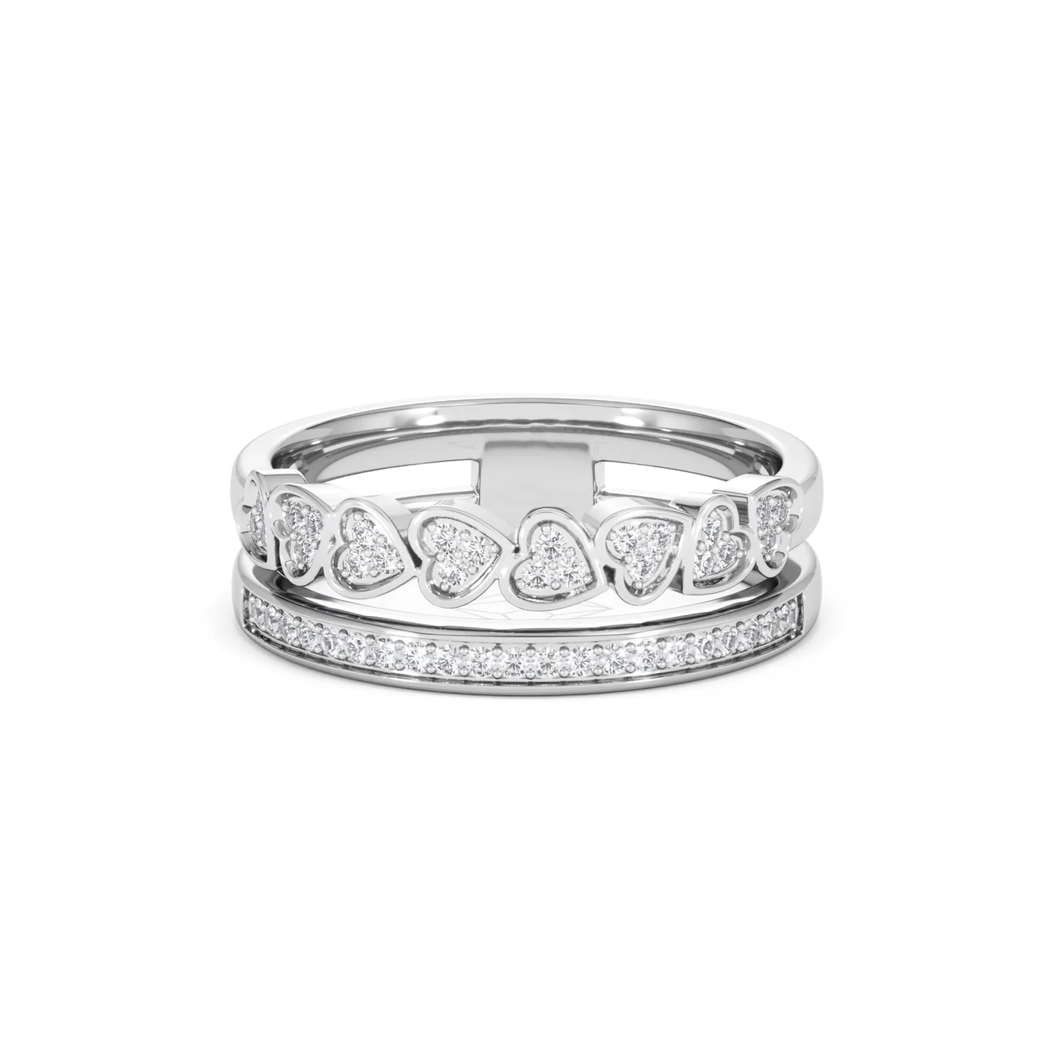 Double Heart Band Stacking Ring Lab Diamond 0.20ct in 925 Silver - Image 90
