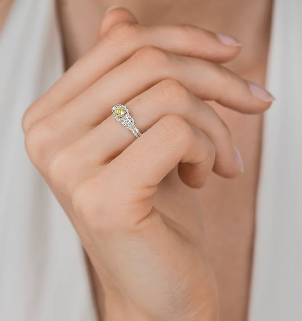 Isabella Yellow Diamond Halo Engagement Ring 0.53ct in 18K White Gold - Image 2