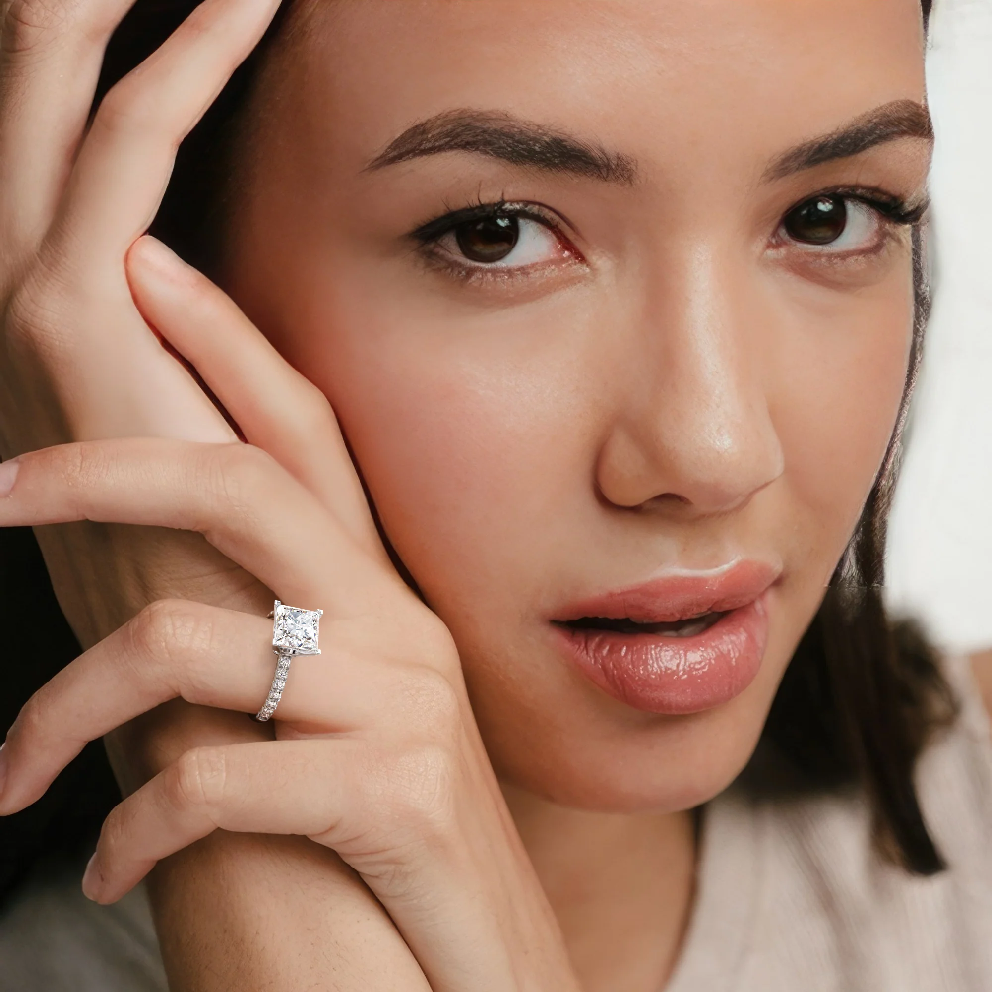 Katerina 3.45ct Lab Diamond Princess Cut Engagement Ring in 18K White Gold G/VS1 - Image 2