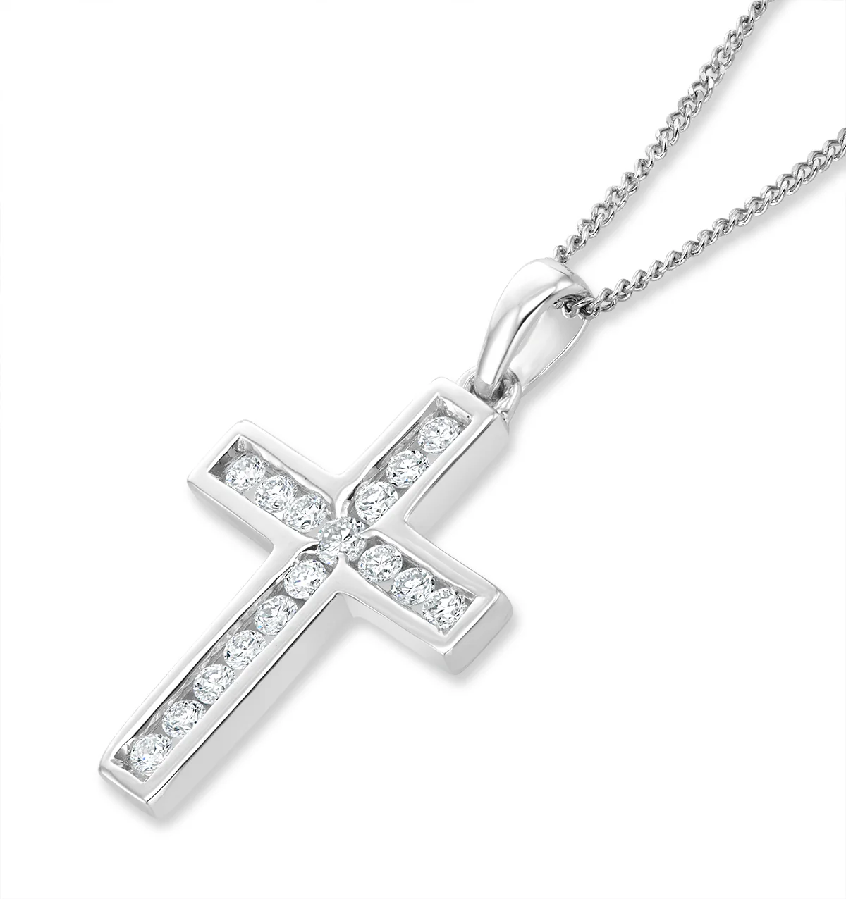Lab Diamond Cross Necklace Channel Set 0.25ct H/Si in 9K White Gold - Image 3