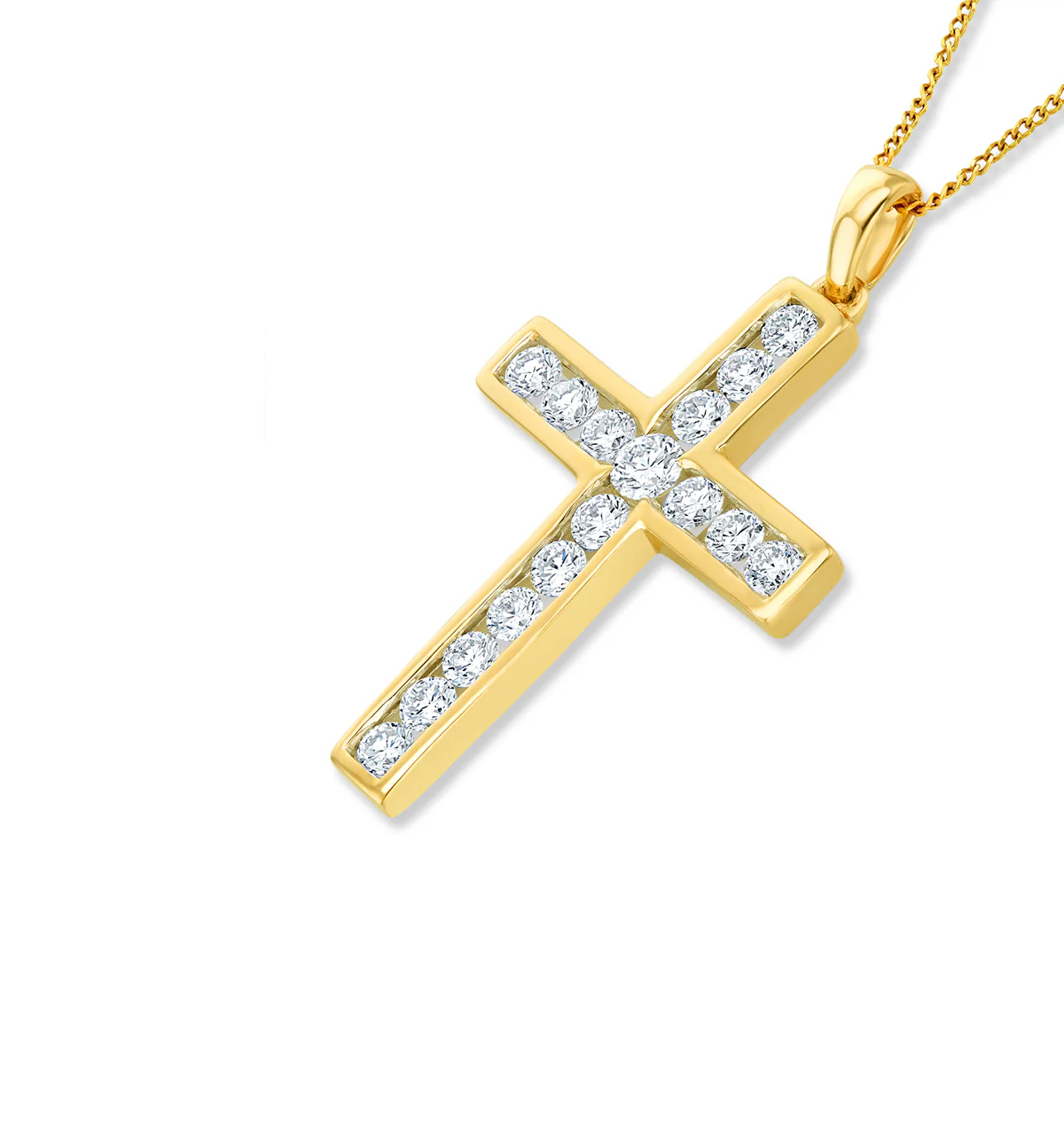 Lab Diamond Cross Pendant Necklace Channel Set 0.25ct H/Si in 9K Gold - Image 3