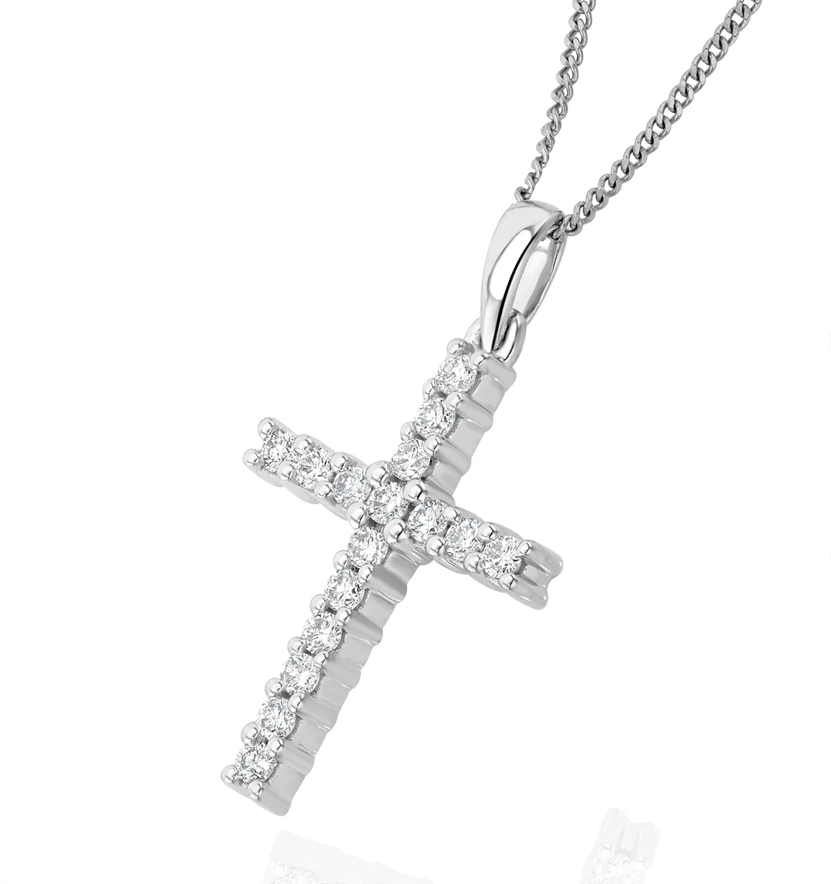 Lab Diamond Cross Pendant Necklace Claw Set 0.25ct H/Si 9K White Gold - Image 3