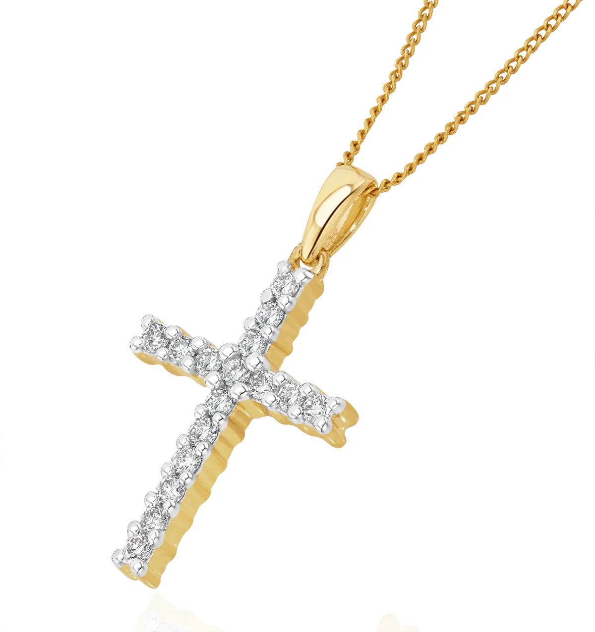 Lab Diamond Cross Pendant Necklace Claw Set 0.25ct H/Si in 9K Gold - Image 3