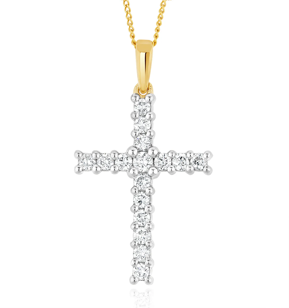 Lab Diamond Cross Pendant Necklace Claw Set 0.50ct H/Si in 9K Gold