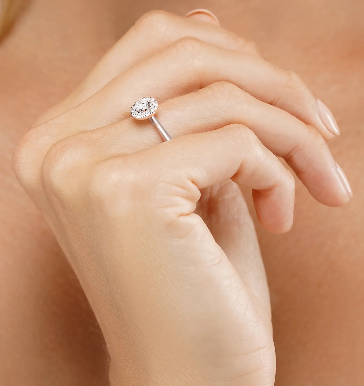 Lab Diamond Halo Engagement Ring 0.50ct H/Si in 9K White Gold - Image 2