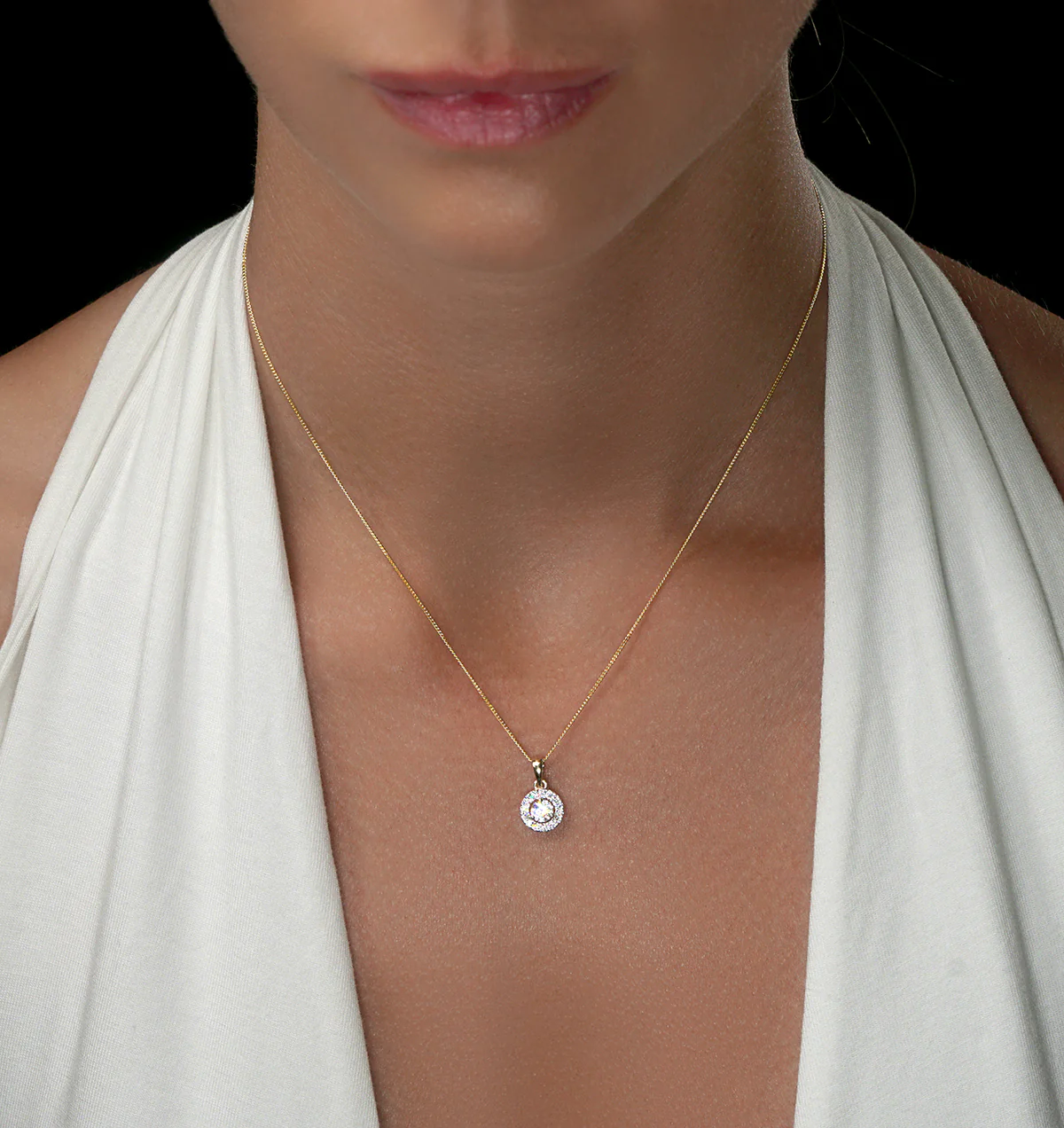 Lab Diamond Halo Necklace Pendant 0.50ct H/Si Set in 9K Gold - Image 2