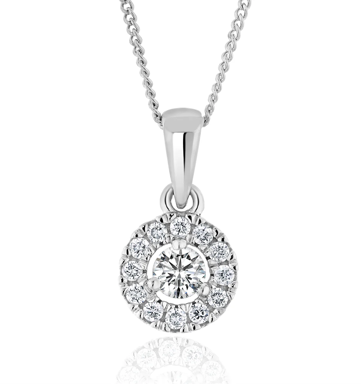 Lab Diamond Halo Pendant Necklace 0.25ct H/Si in 9K White Gold