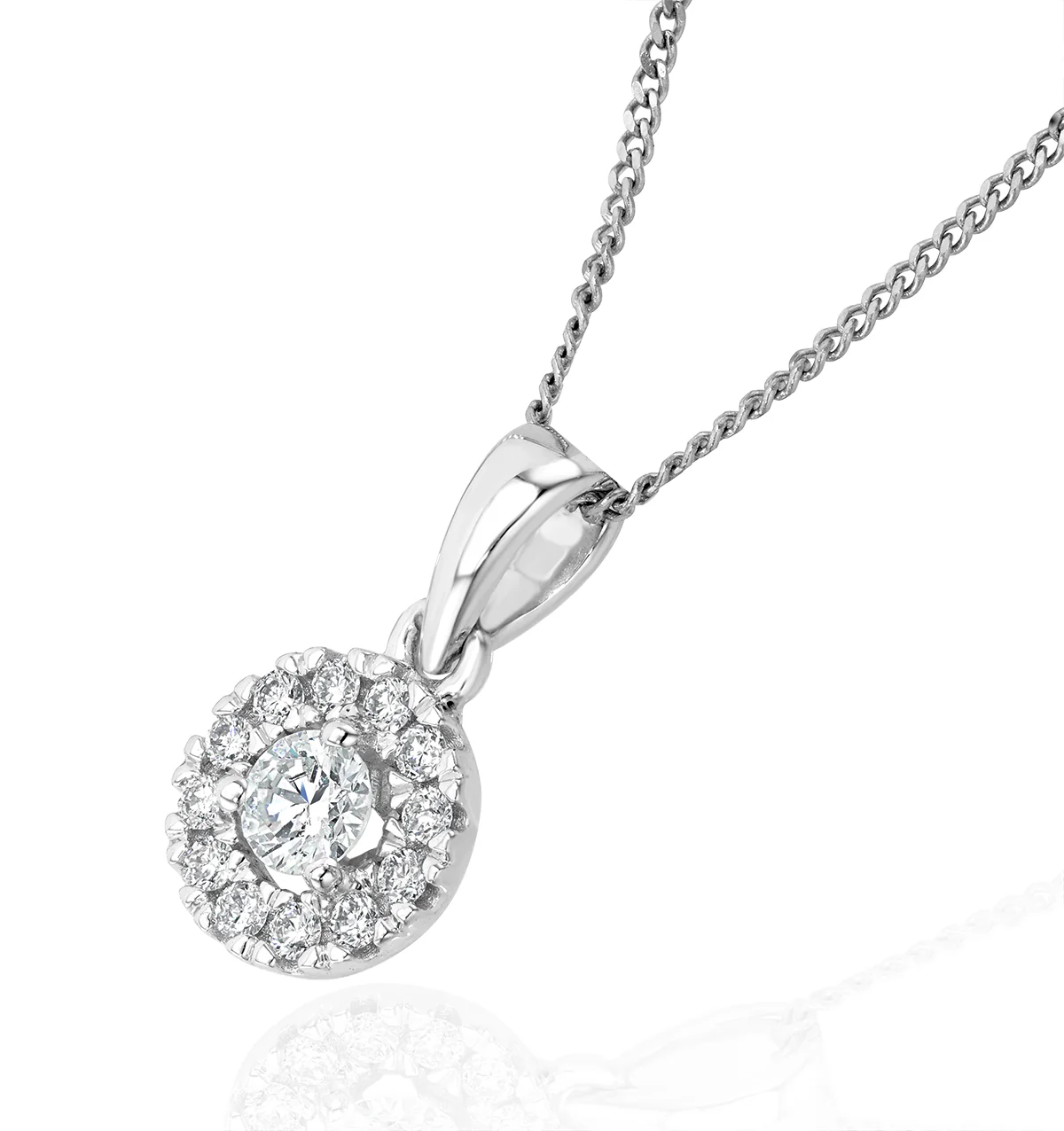 Lab Diamond Halo Pendant Necklace 0.25ct H/Si in 9K White Gold - Image 3