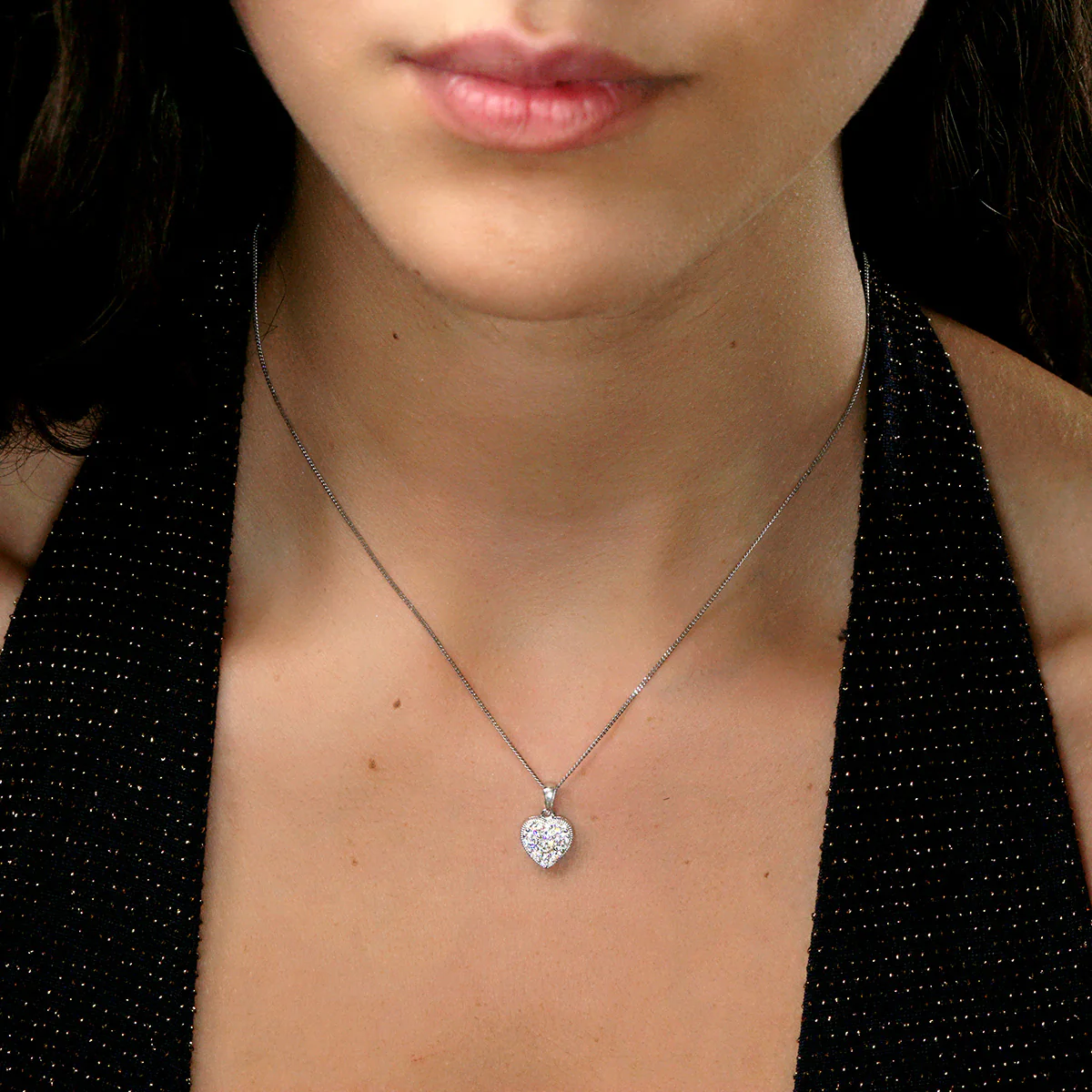 Lab Diamond Pave Heart Pendant Necklace 0.50ct H/Si in 9K White Gold - Image 2