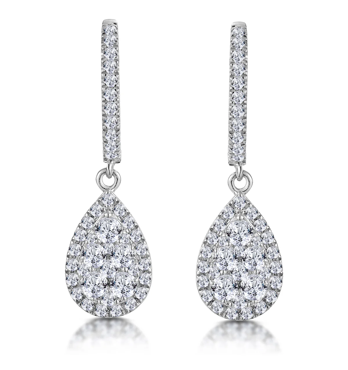 Lab Diamond Pear Cluster Earrings Pave 1ct Set in 9K White Gold