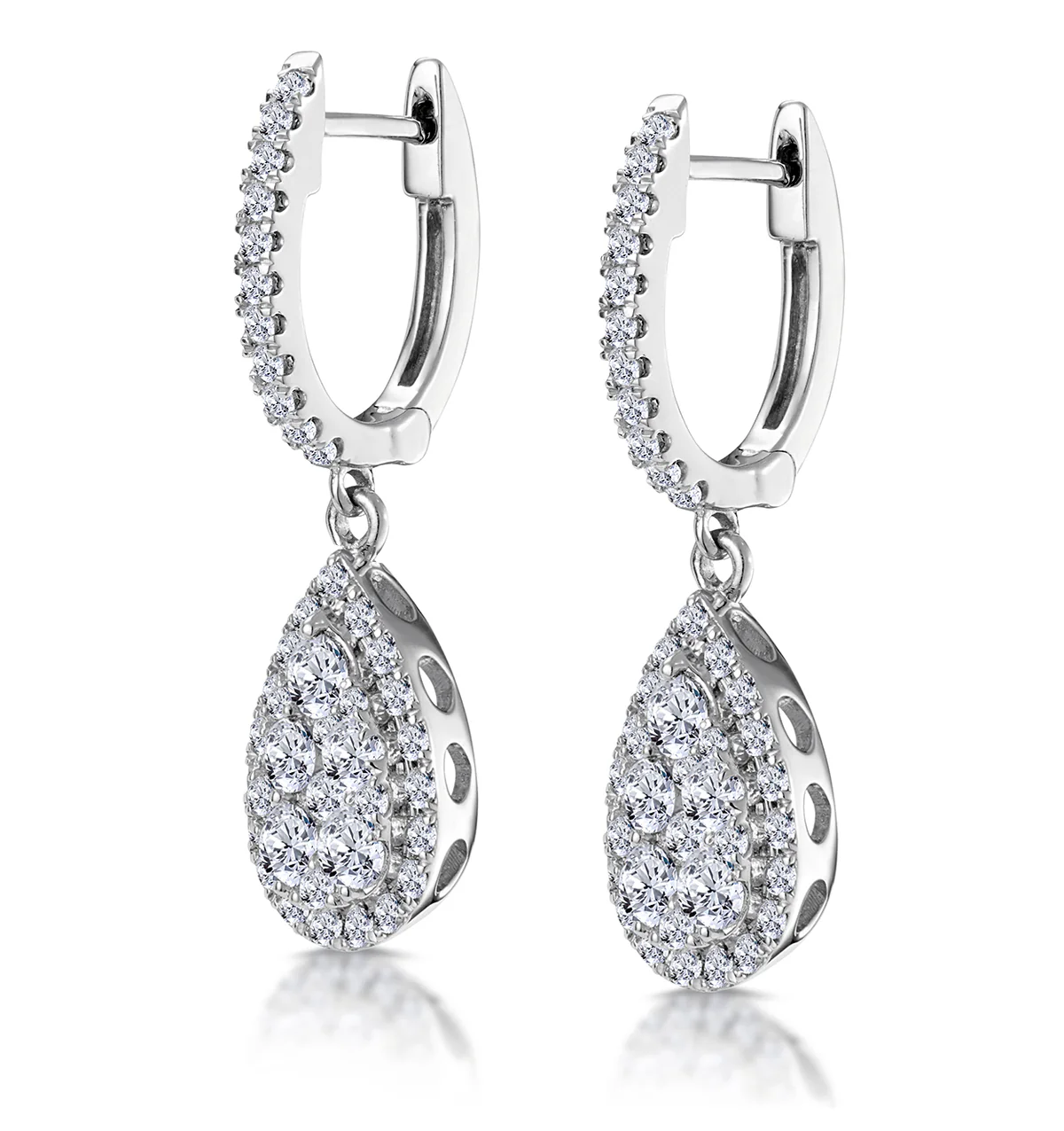 Lab Diamond Pear Cluster Earrings Pave 1ct Set in 9K White Gold - Image 3