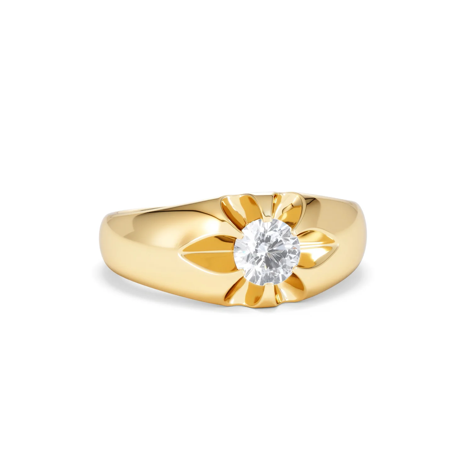 Lab Diamond Signet Ring 0.50ct Round Cut in 18K Gold Vermeil - Image 12