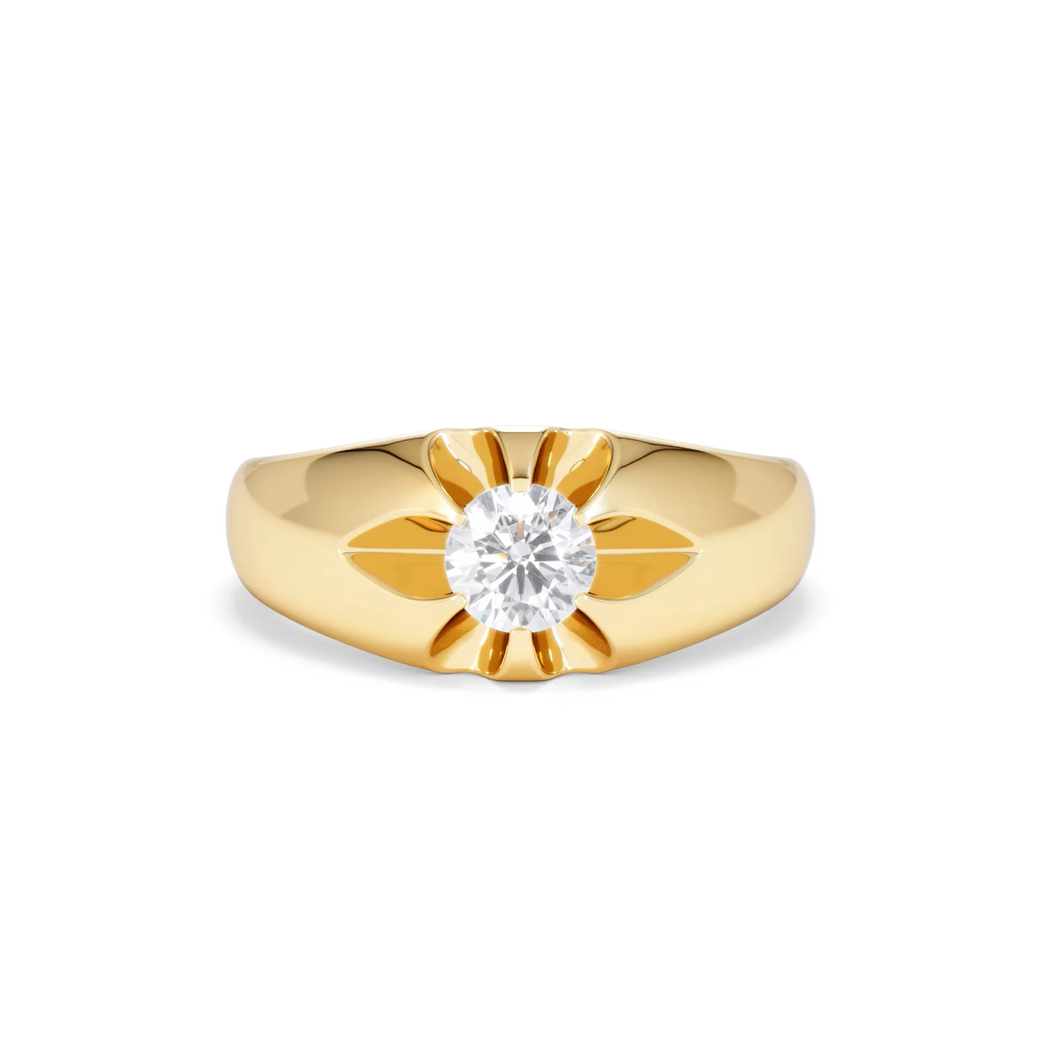 Lab Diamond Signet Ring 0.50ct Round Cut in 18K Gold Vermeil - Image 9
