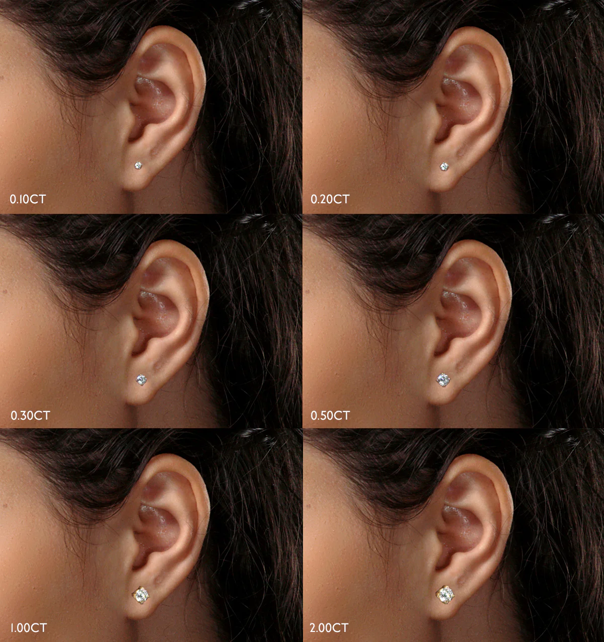 Lab Diamond Studs Earrings 0.30ct H/Si Quality in 9K Gold - 3.6mm - Image 4