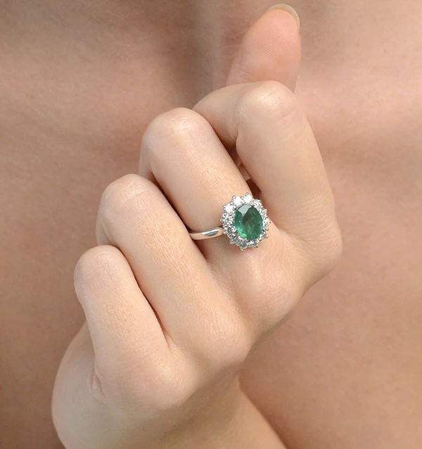 Lab Emerald 1.95CT and Lab Diamond 1.00ct Cluster Ring in 18K White Gold - Image 4
