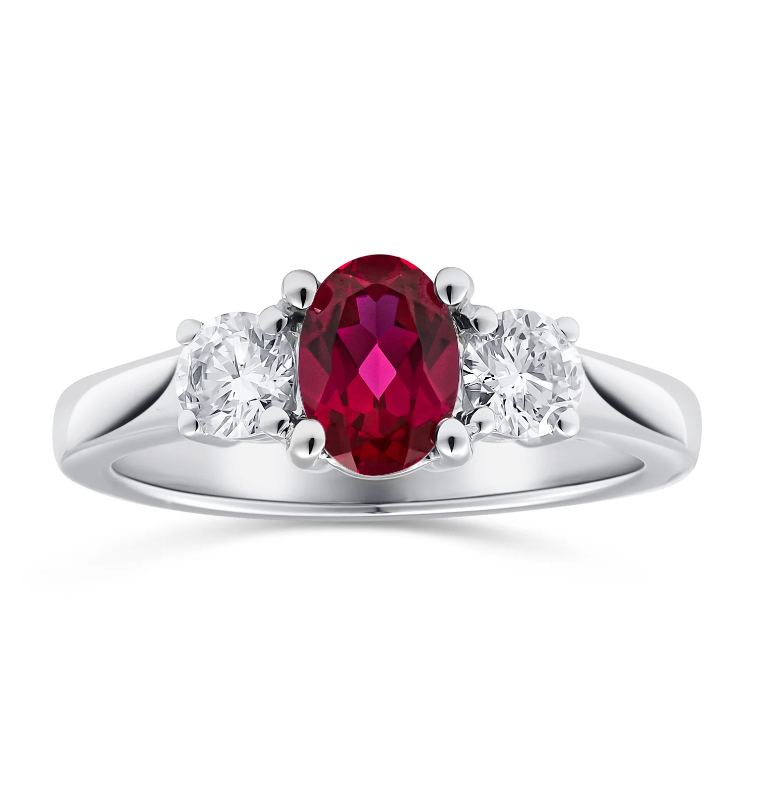 Lab Ruby 0.50CT and Lab Diamonds and 1.15CT Ring 18K White Gold - Image 2