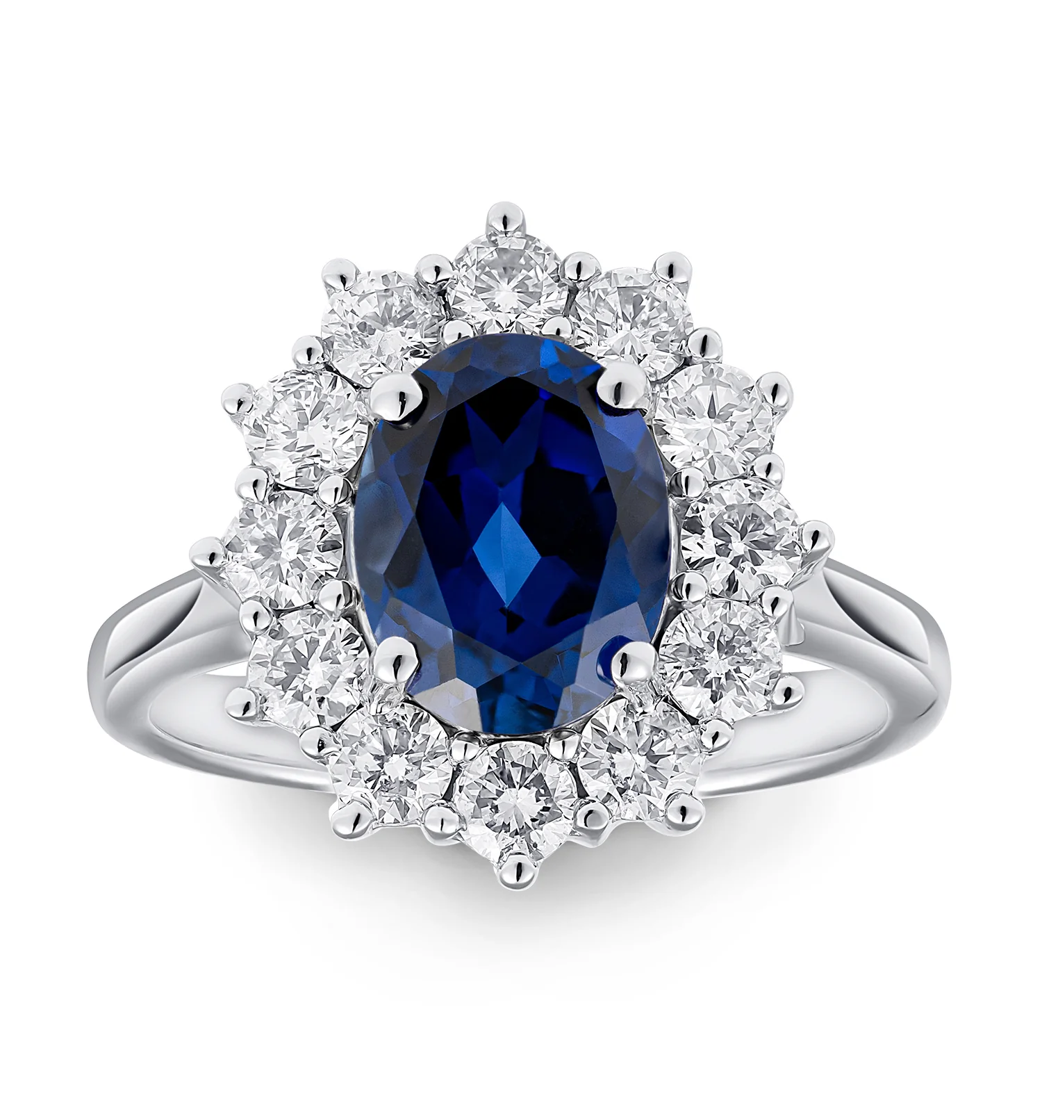 Lab Sapphire 2.3ct and Lab Diamond 1ct Cluster Ring in 18K White Gold - Image 3