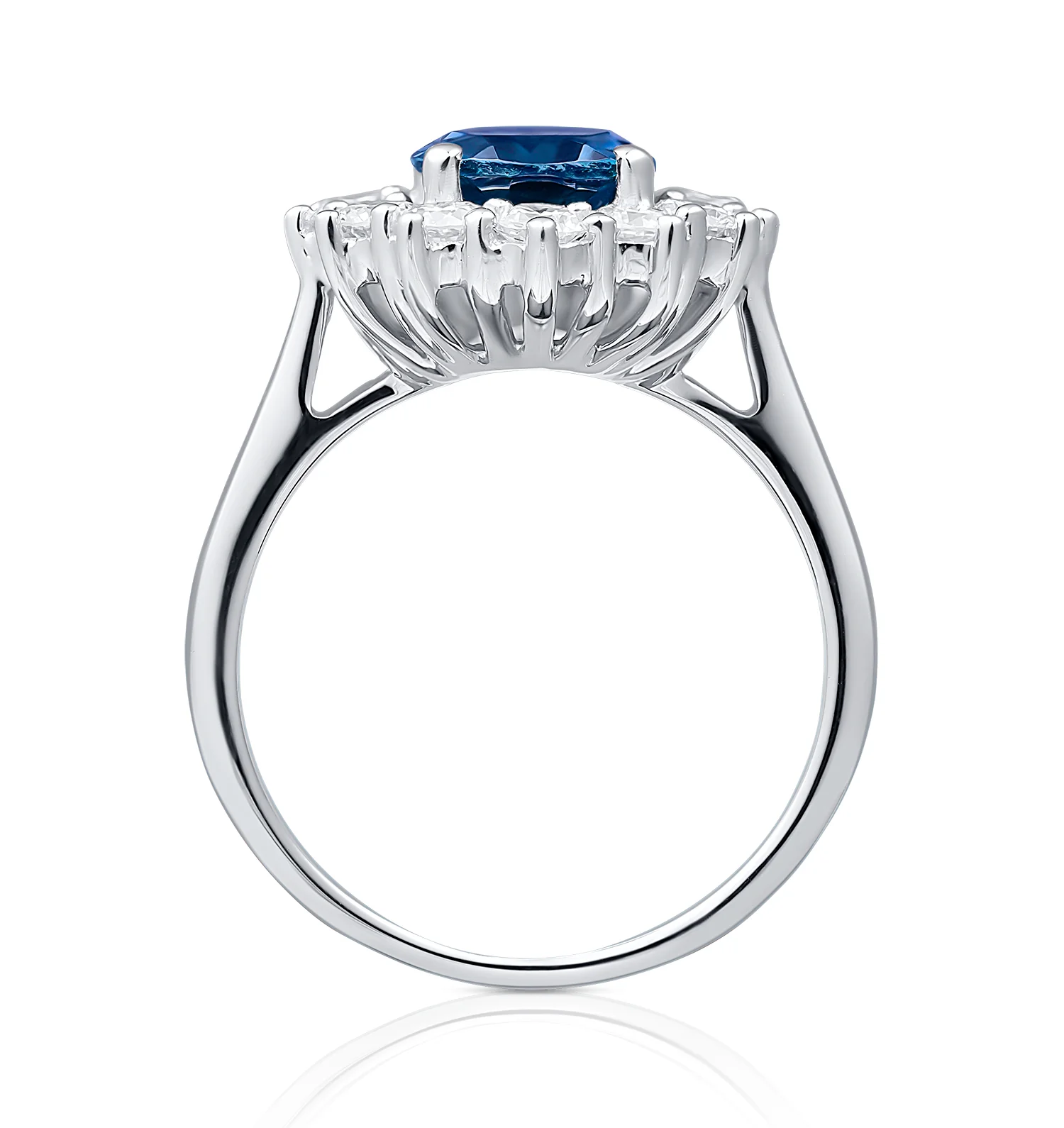 Lab Sapphire 2.3ct and Lab Diamond 1ct Cluster Ring in 18K White Gold - Image 5