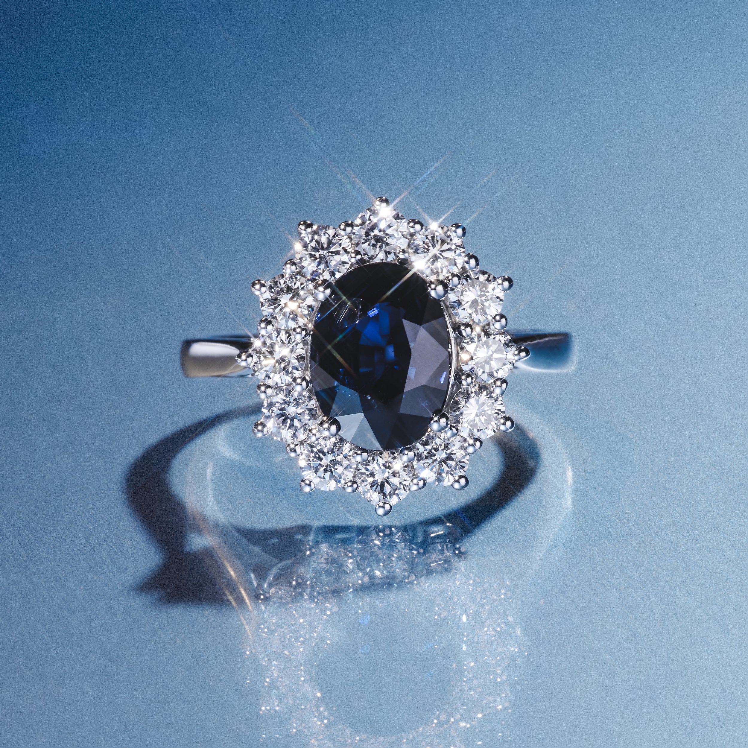 Lab Sapphire 2.3ct and Lab Diamond 1ct Cluster Ring in 18K White Gold - Image 6