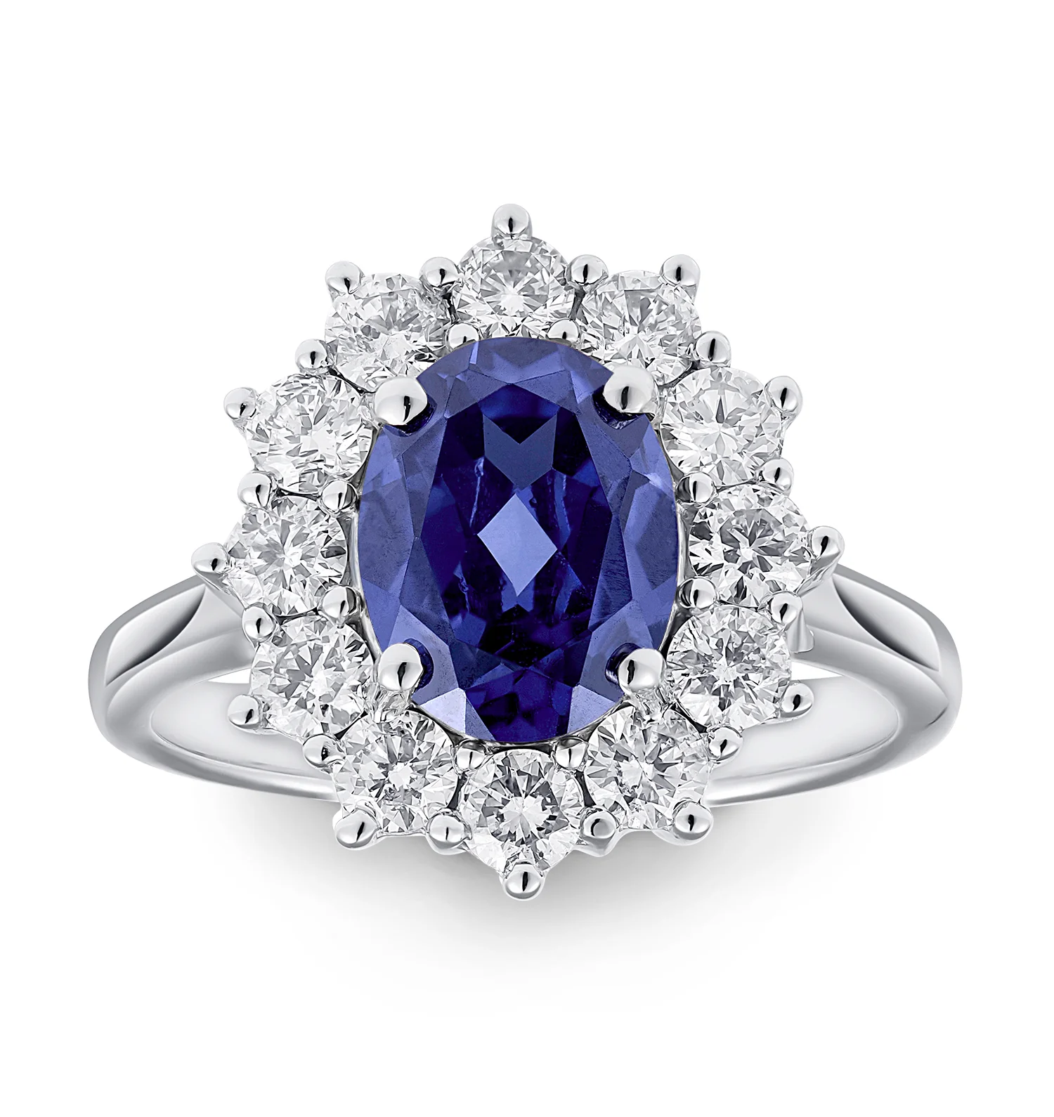 Lab Tanzanite 1.7ct and Lab Diamond 1ct Cluster Ring in 18K White Gold - Image 2
