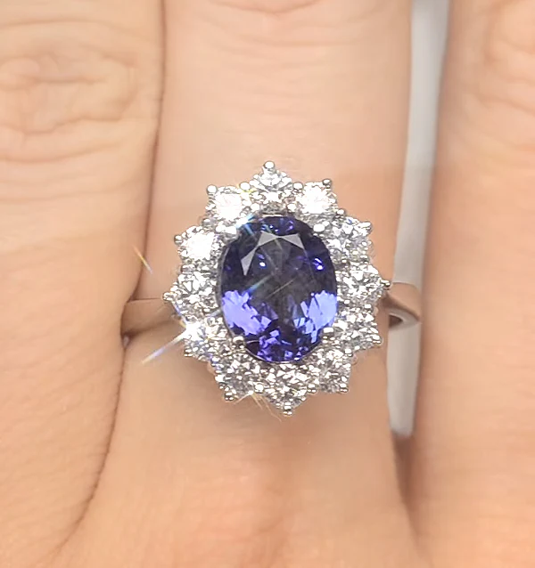 Lab Tanzanite 1.7ct and Lab Diamond 1ct Cluster Ring in 18K White Gold - Image 4