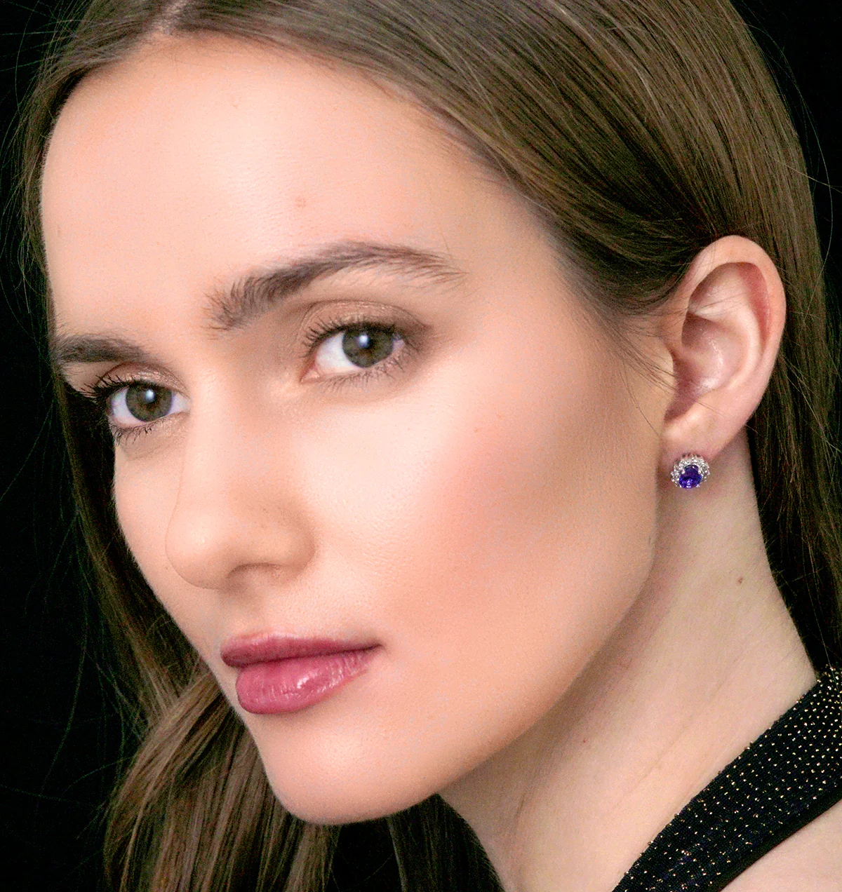 Lab Tanzanite 7 x 5mm and Lab Diamond Earrings in 18K White Gold - Image 3