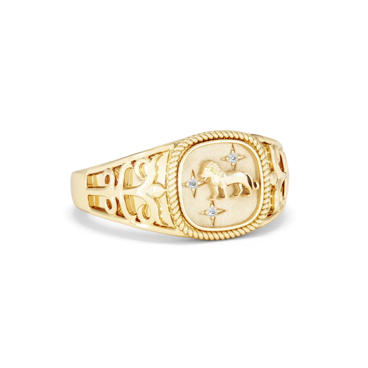 Leo Zodiac 0.01ct Lab Diamond Signet Ring in 18K Gold Vermeil - Image 12