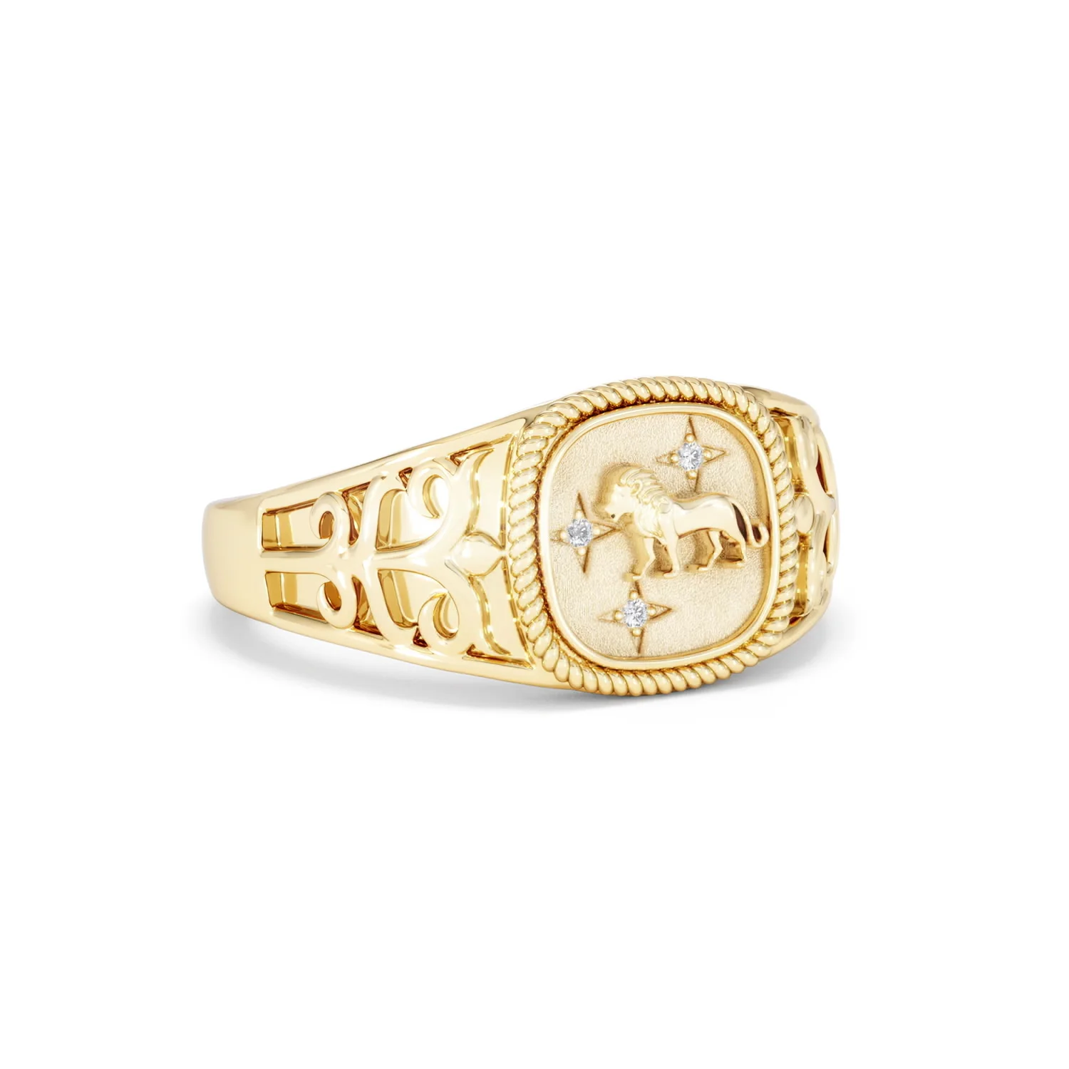 Leo Zodiac 0.01ct Lab Diamond Signet Ring in 18K Gold Vermeil - Image 13